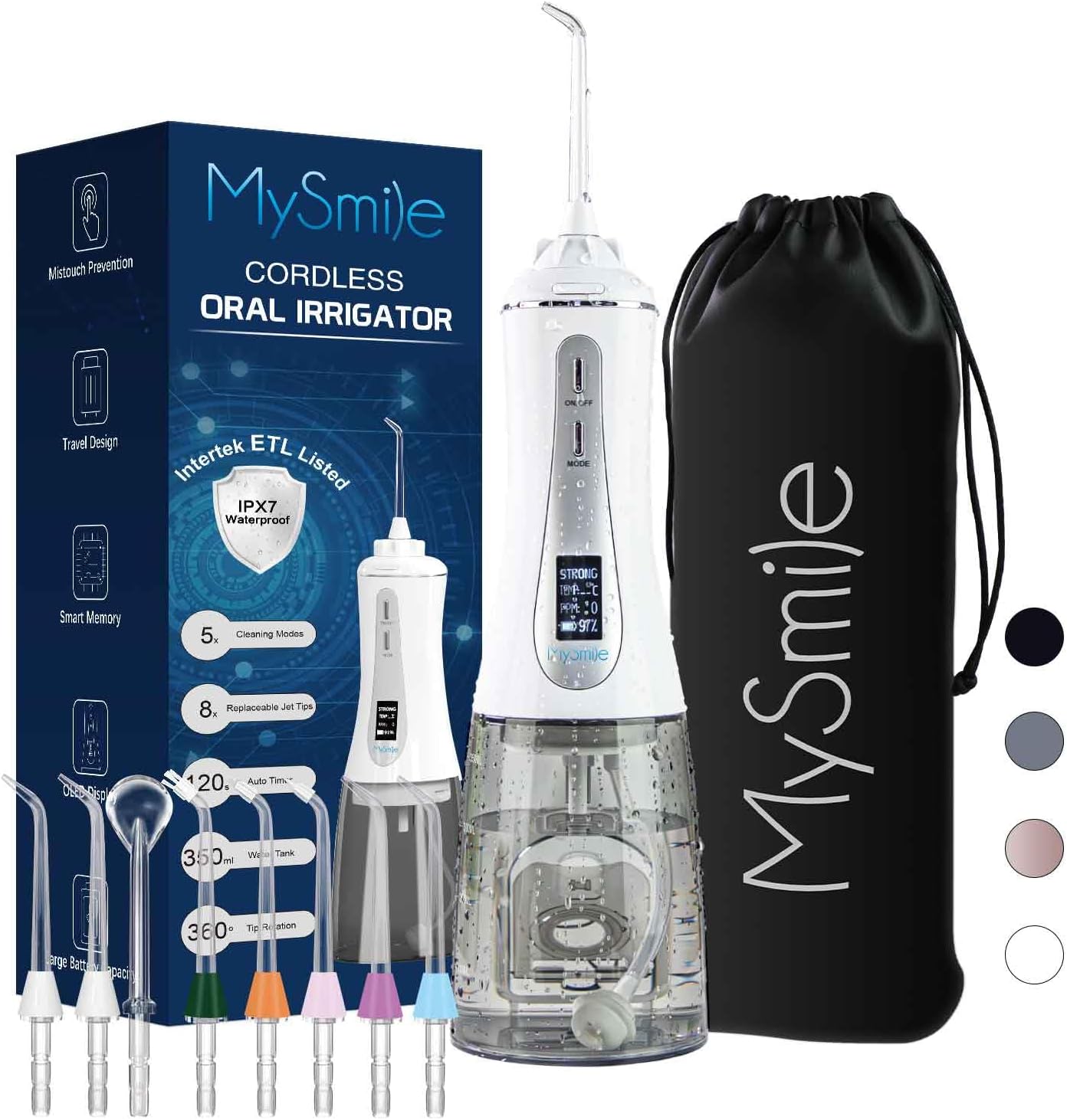 MySmile Powerful Cordless 350ML Water Flosser Portable OLED Display Dental Oral...