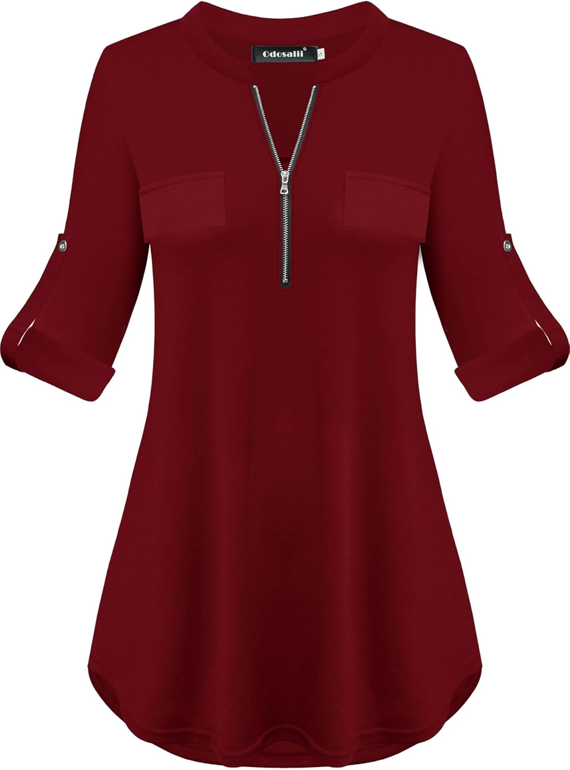 Odosalii Women's Plaid Tunic Blouse, Special Women's Blouse with Zip Up V Neck a...