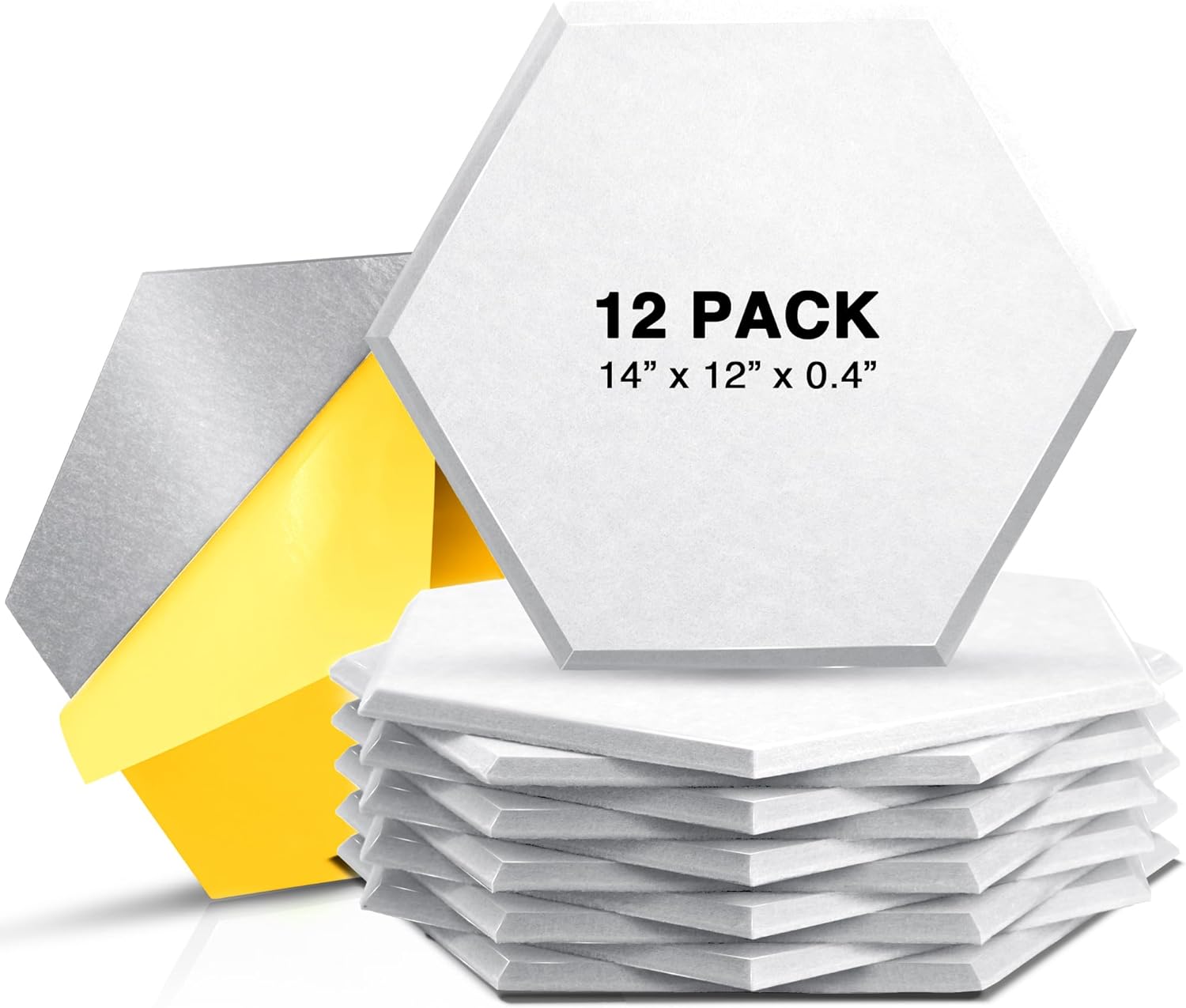 Sonic Acoustics 12 Pack Hexagon Self Adhesive Acoustic Foam Panels, 14" X 12" X...