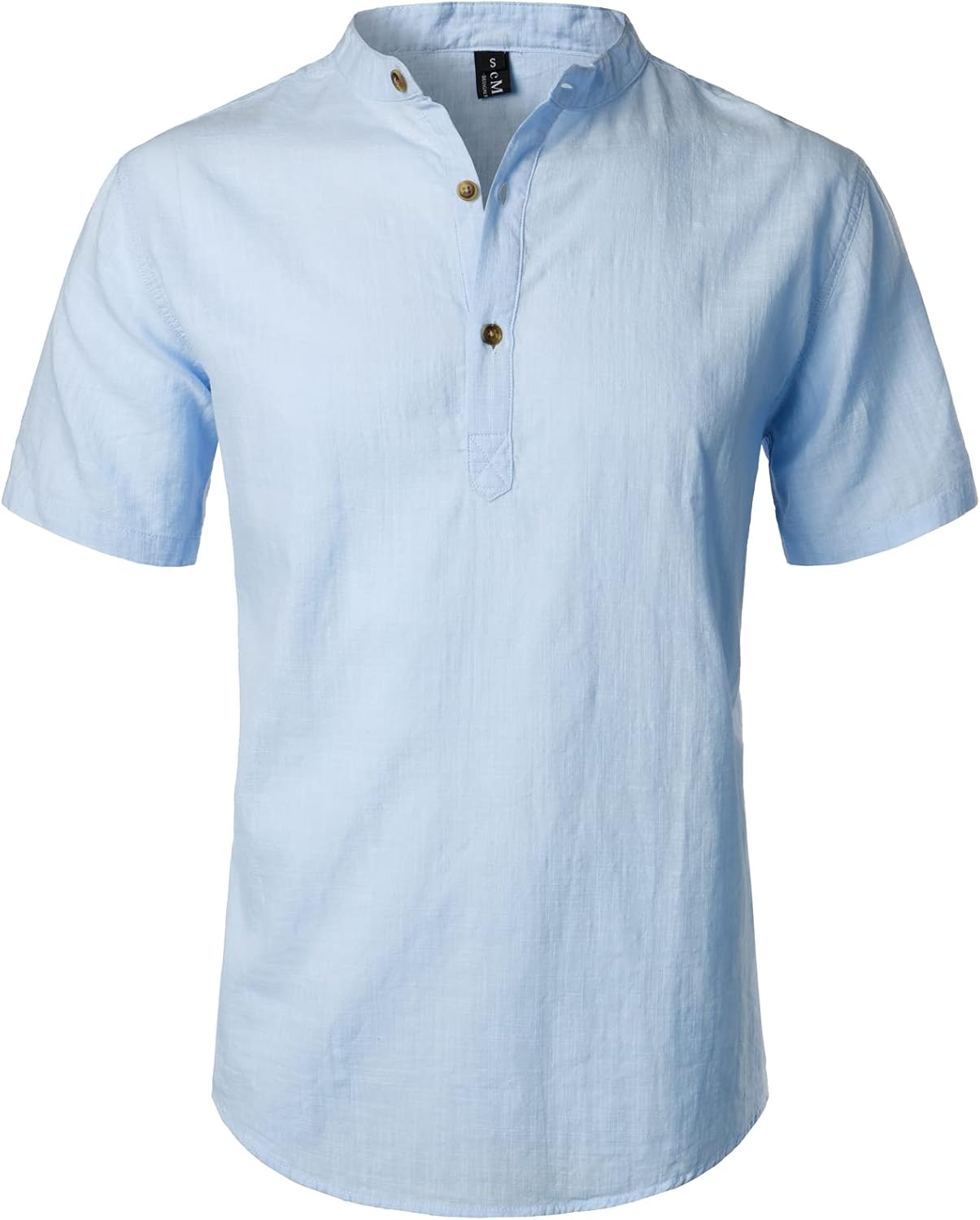 LucMatton Men's Casual Cotton Linen Short Sleeve Henley Shirt Summer Lightweight...