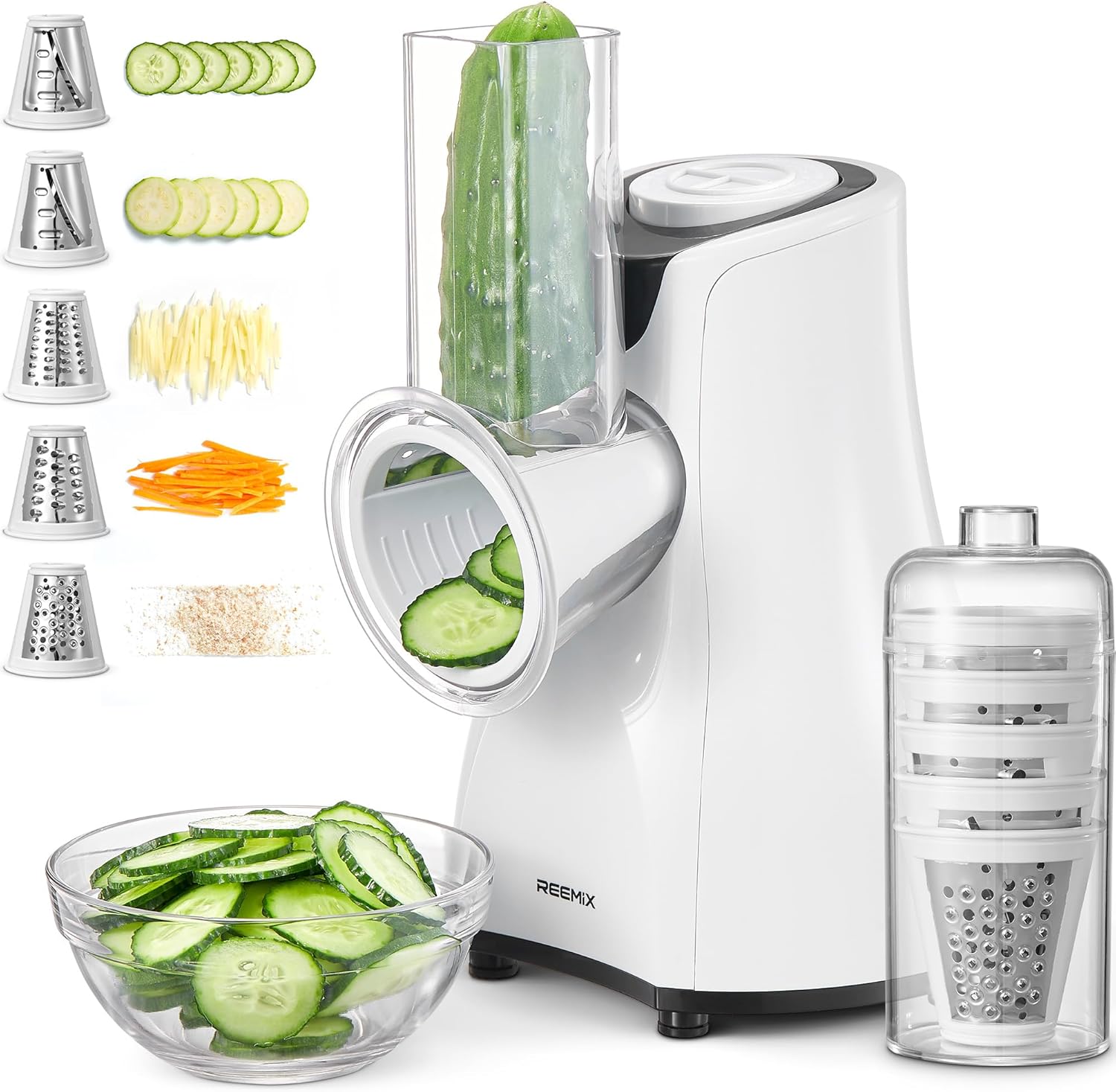 Electric Cheese Grater, Reemix 5 in 1 Electric Grater for Fruit and Vegetables,...