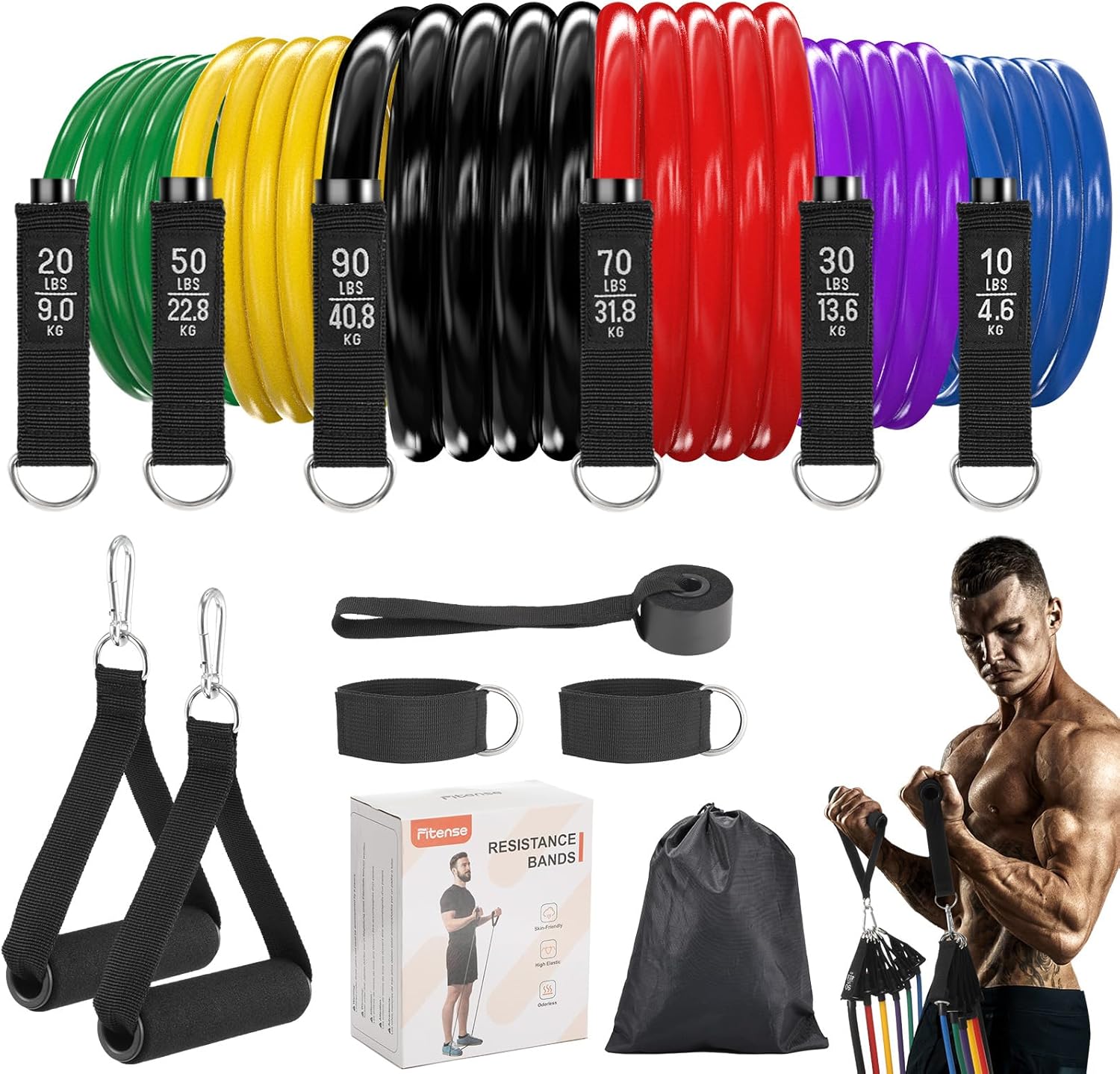 Fitense Resistance Bands Set Men 6PCS - Exercise Bands 270 LBS, Fitness Band wit...