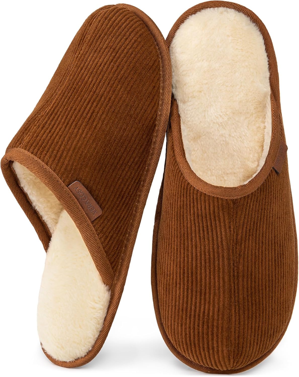 VeraCosy Men's Corduroy Scuff Slippers, Special Soft Comfy Memory Foam Slippers,...