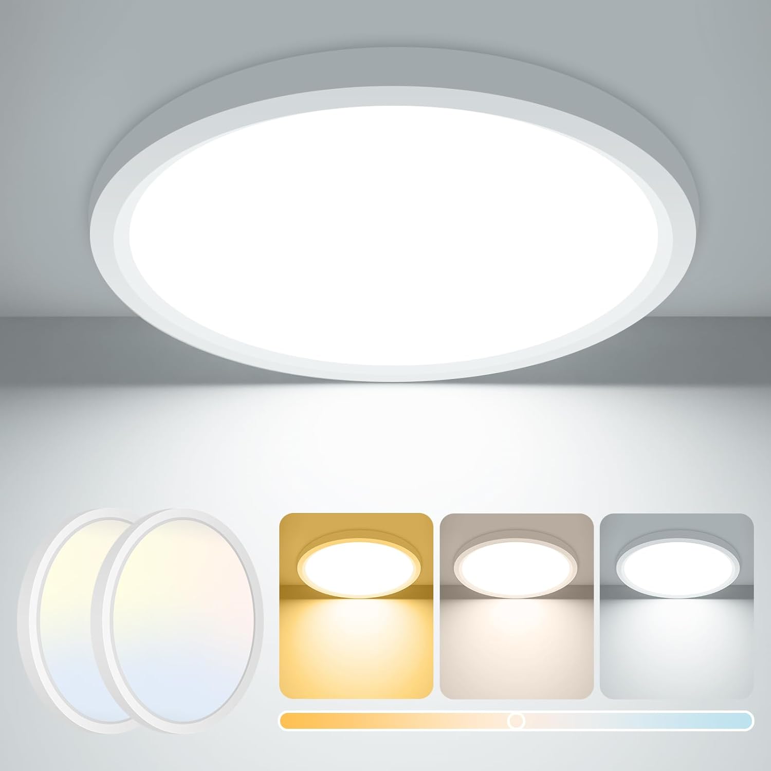15W 1800LM LED Ceiling Light, Bathroom Lights Ceiling 3000K/4000K/6500K, IP44 Wa...
