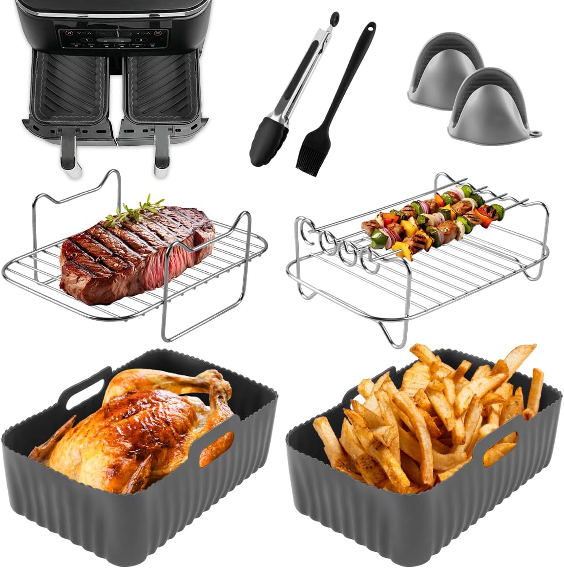 Air Fryer Accessories for Ninja Dual AF300UK AF400UK Tower T17088, 8PCS Ninja Du...