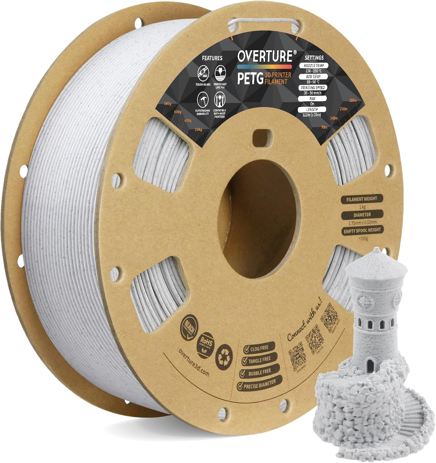 OVERTURE PETG Filament, High-Quality 3D Printer Filament PETG with 1kg Spool, Ac...