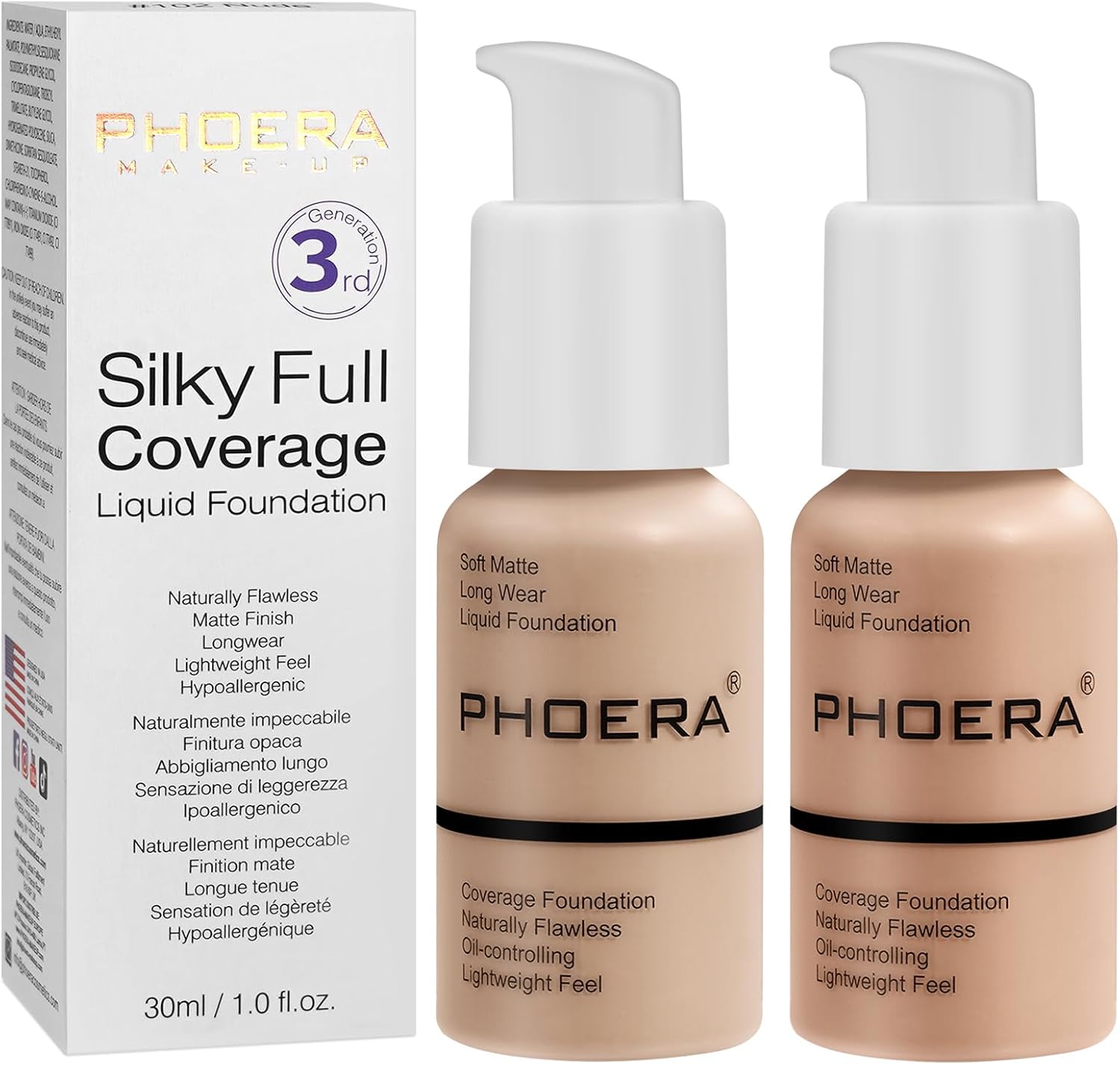 2PCS PHOERA Foundation, PHOERA Matte Liquid Foundation,PHOERA Makeup for Women,...
