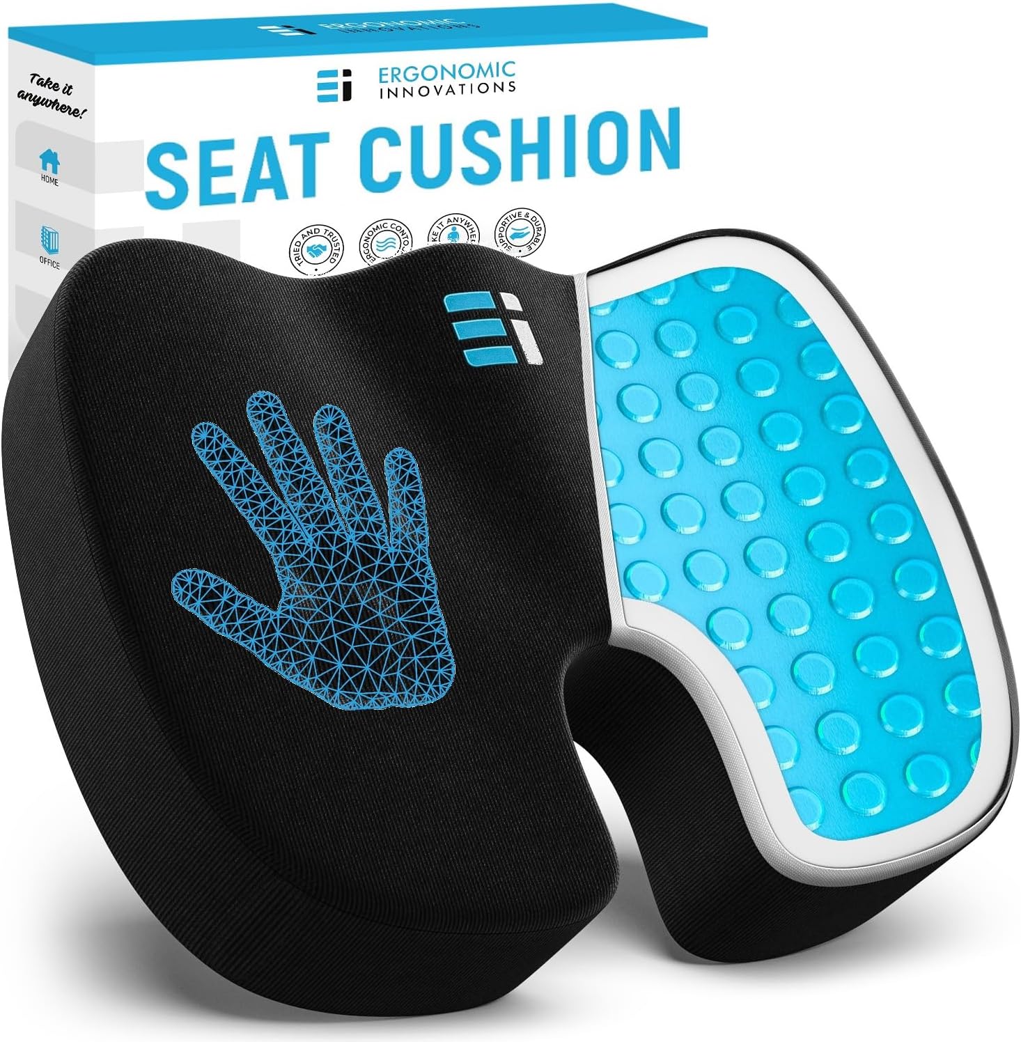 ERGONOMIC INNOVATIONS Gel Enhanced Memory Foam Seat Cushion for Office Chair, Co...
