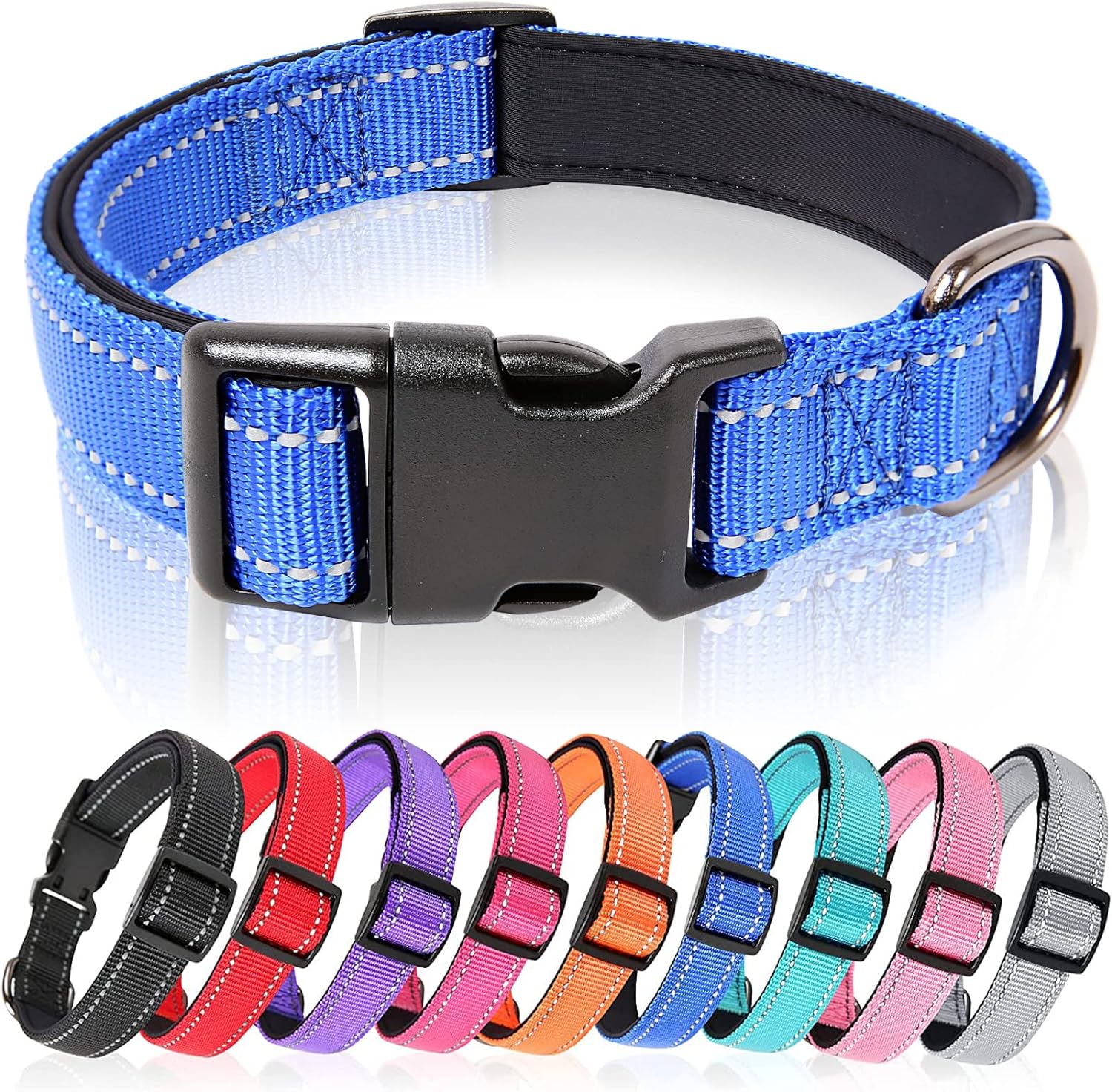 HEELE Dog Collar, Reflective Dog Collar, Soft Neoprene Padded Breathable Nylon P...