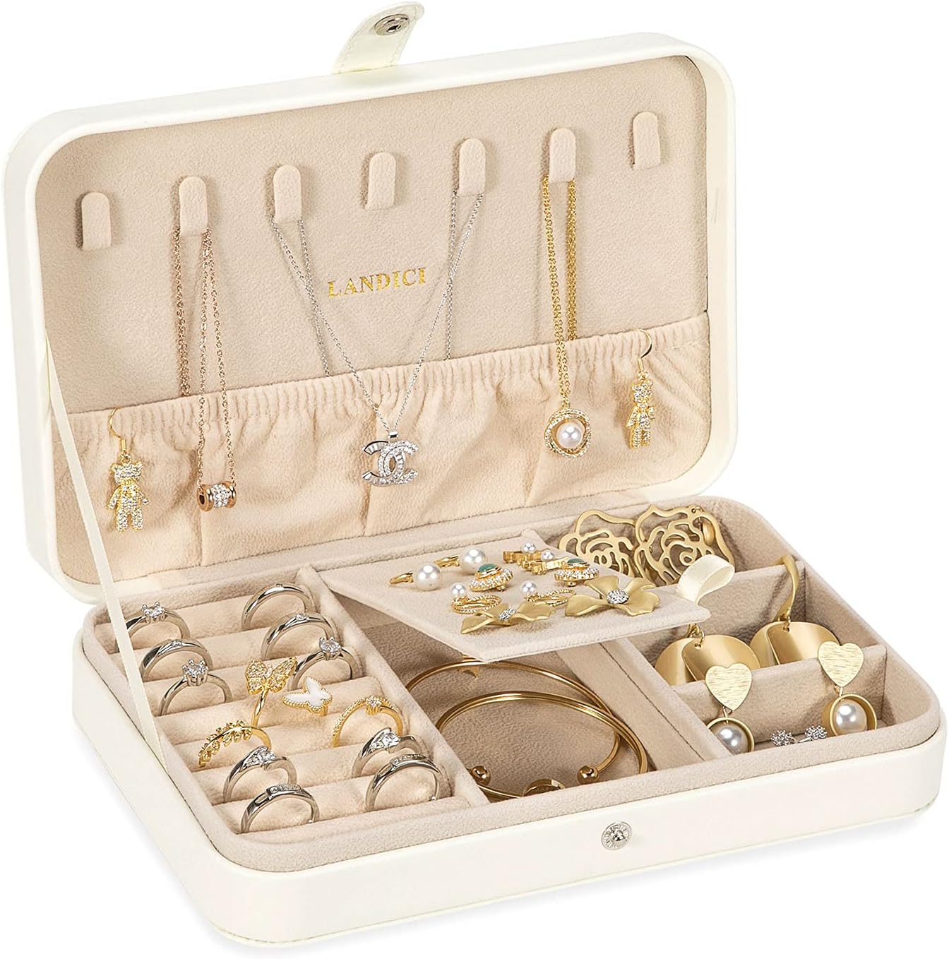 LANDICI Jewellery Box Small Jewellery Organiser for Women Girls, PU Leather Trav...