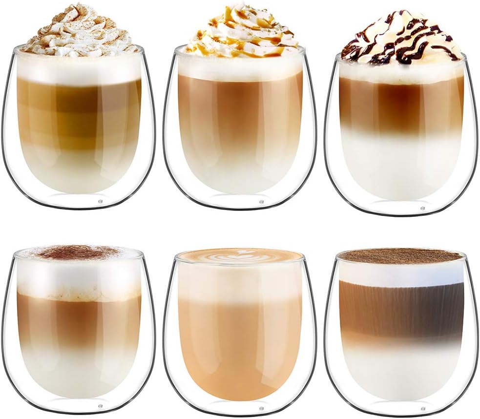 glastal 6x250ml Double Walled Coffee Glasses Mugs Cappuccino Latte Macchiato Gla...