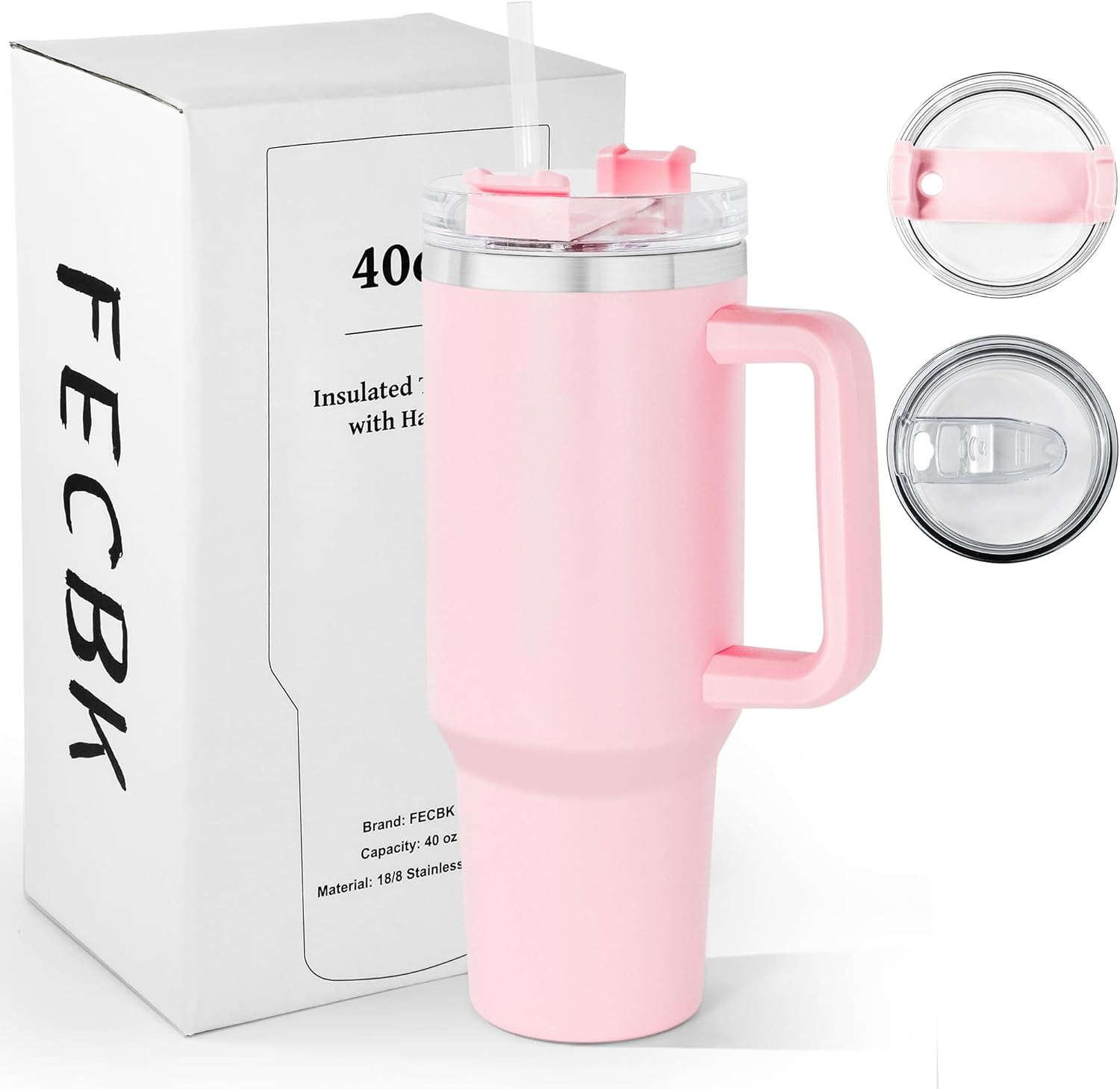 FECBK 40oz Tumbler with Straw and Lid 1.2L, 100% Leak-Proof Travel Mug with Hand...