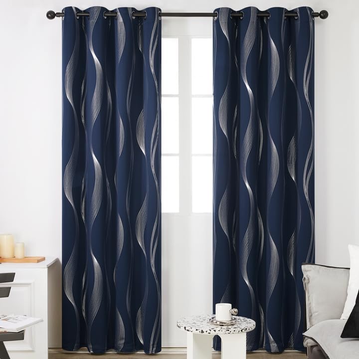 Deconovo Home Decoration Curtains, Special Silver Wave Line Foil Printed Blackou...