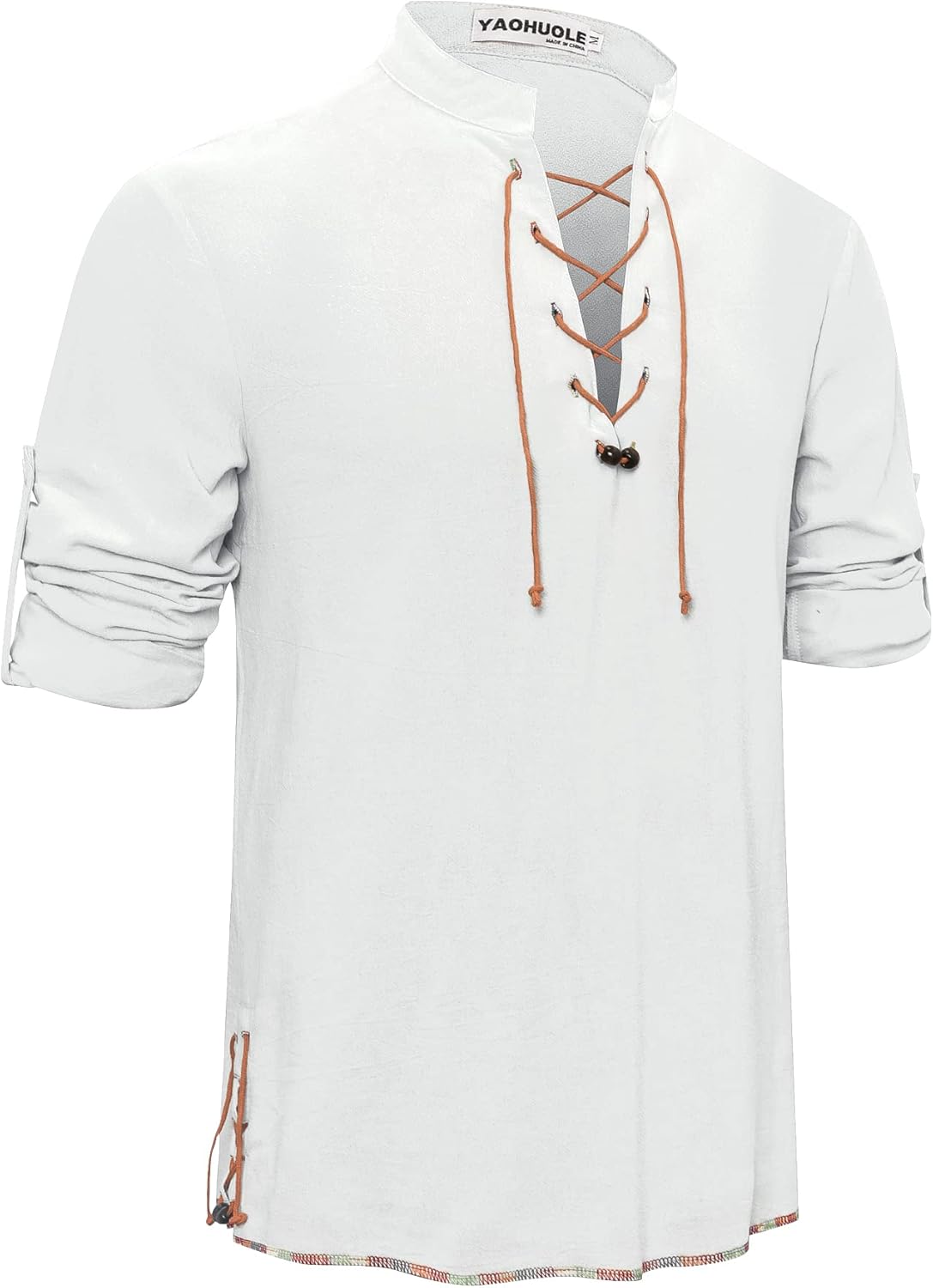 YAOHUOLE Men's Cotton Linen Shirt Long Sleeve Renaissance Medieval Costume Casua...