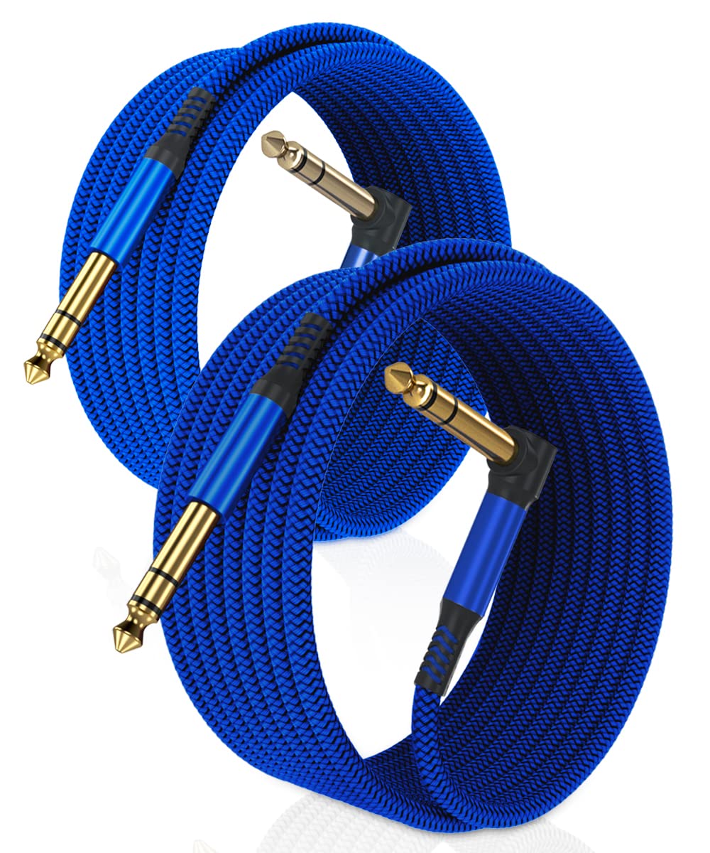 RUXELY 6.35mm TRS Instrument Cable 3M 2-Pack, High-Quality Right Angle 90 Degree...