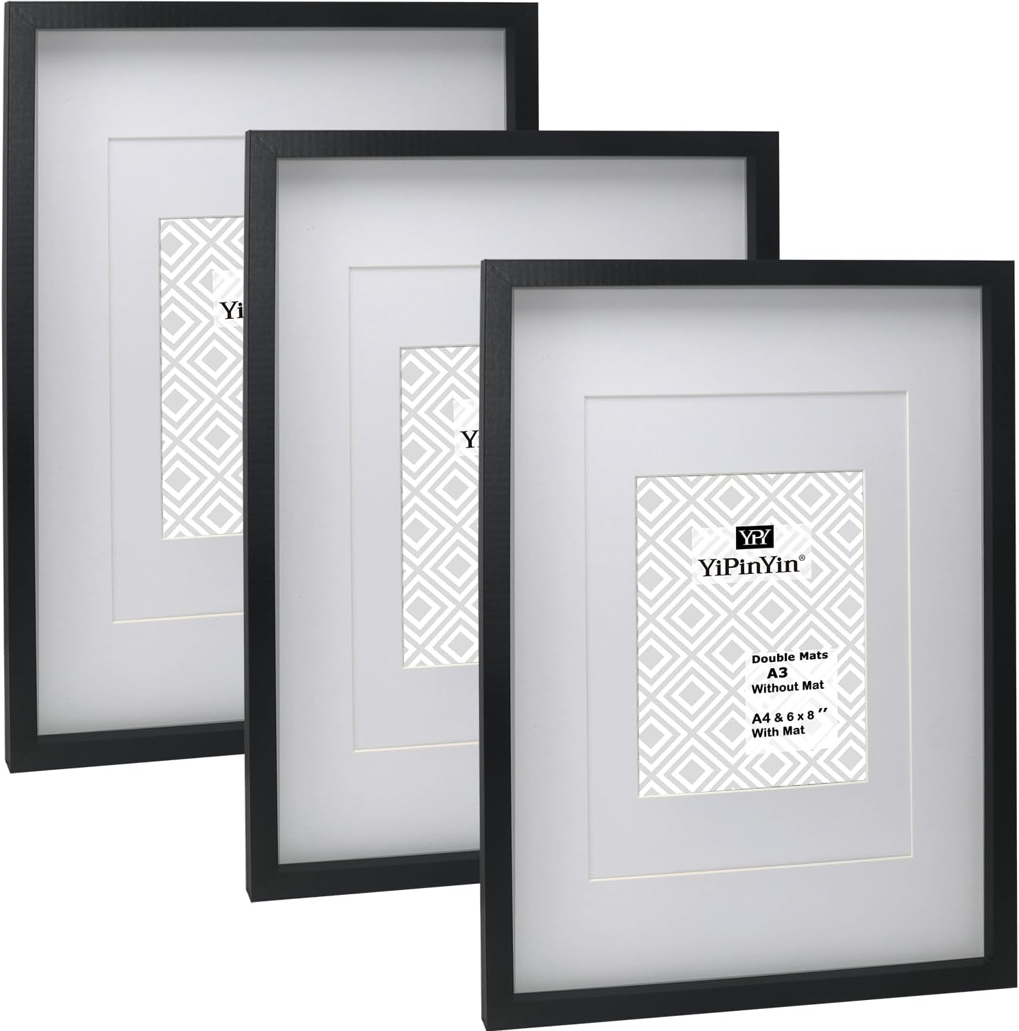 Black A3 Boxed Picture Frames Set, Affordable Picture Frames With Double Mounts...