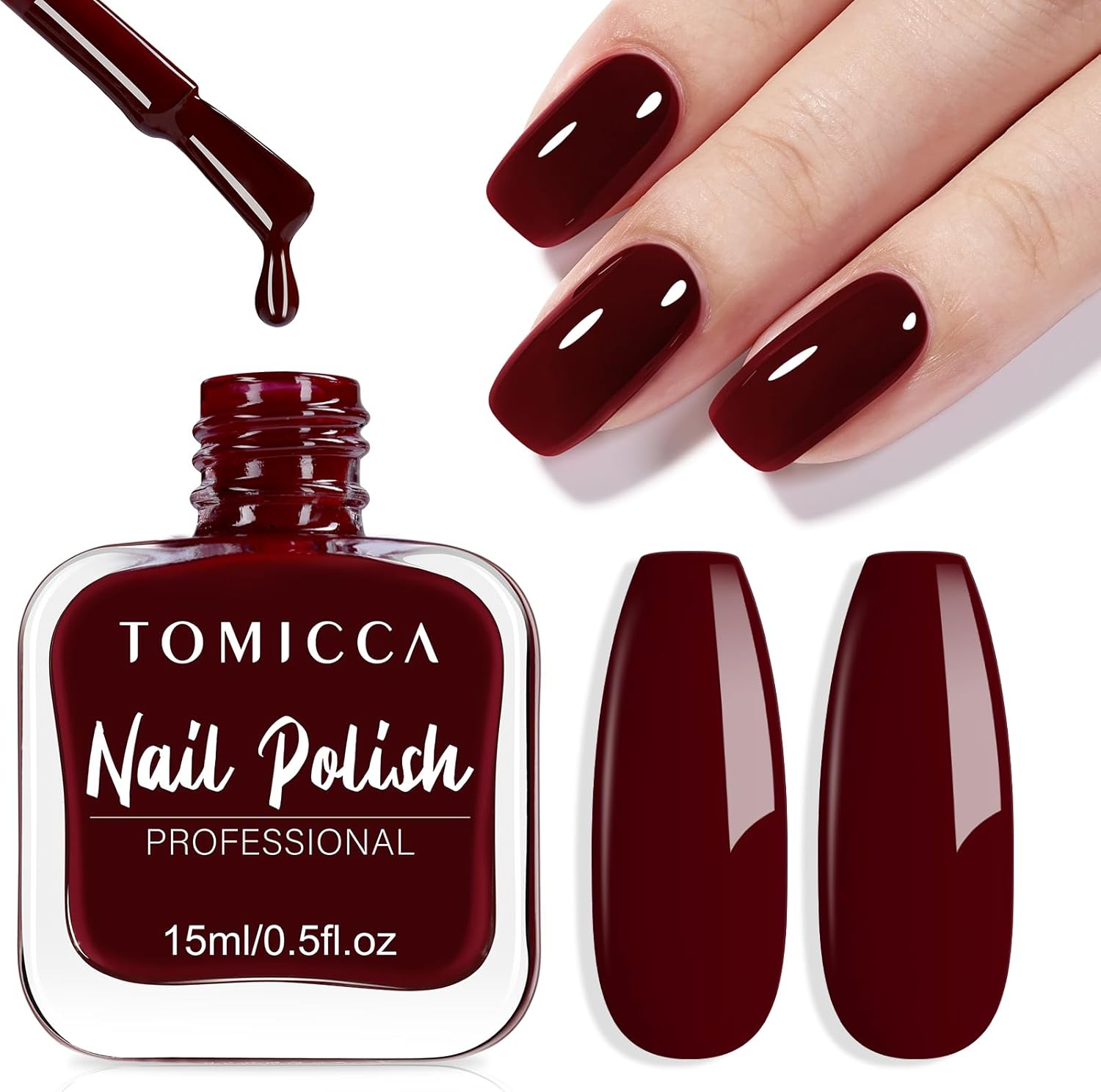 TOMICCA Nail Polish, Quick Dry Burgundy Red Nail Polish, Long Lasting Wine Red C...