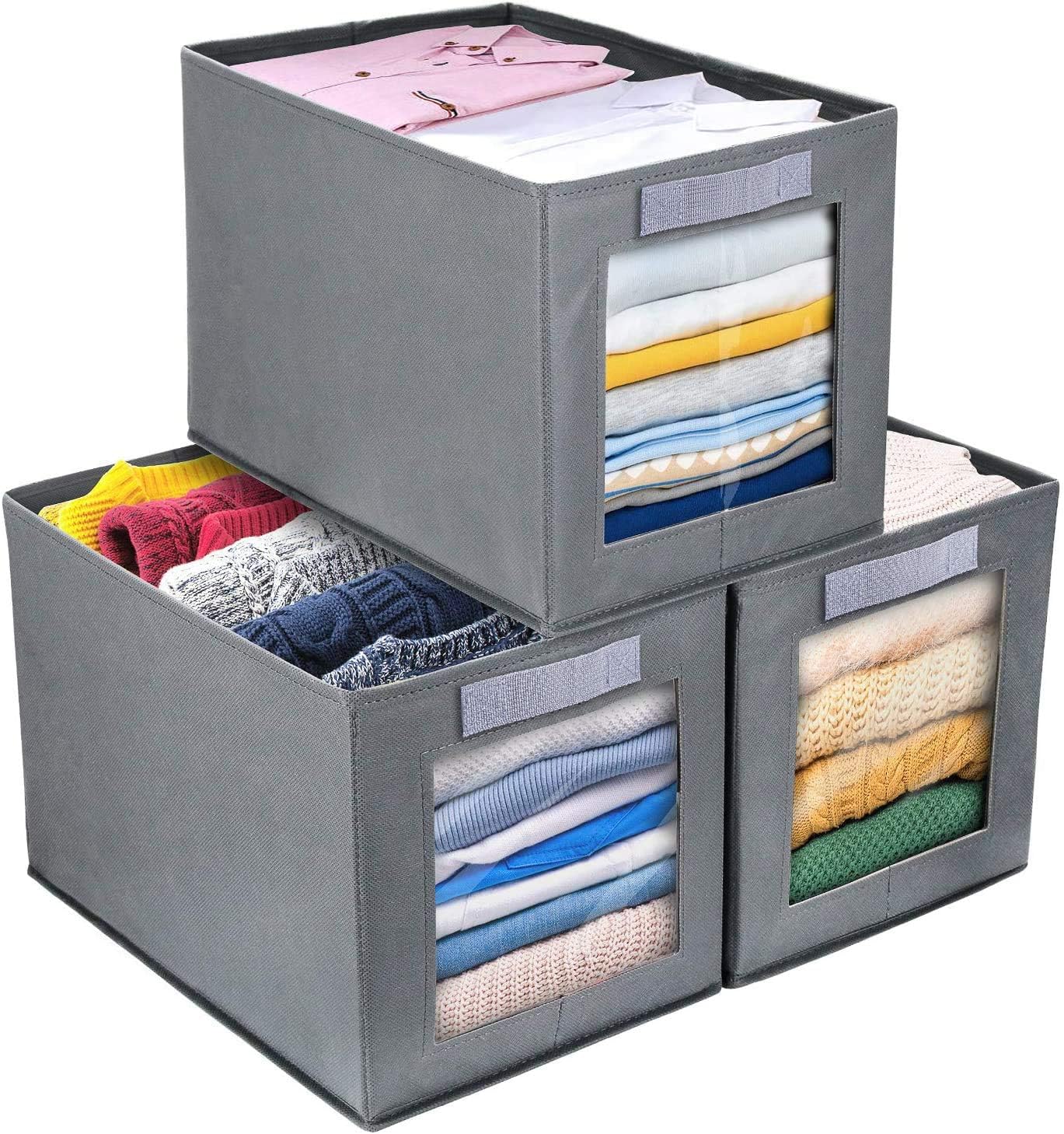 DIMJ Foldable Storage Boxes with Transparent Window Fabric Collapsible Storage B...