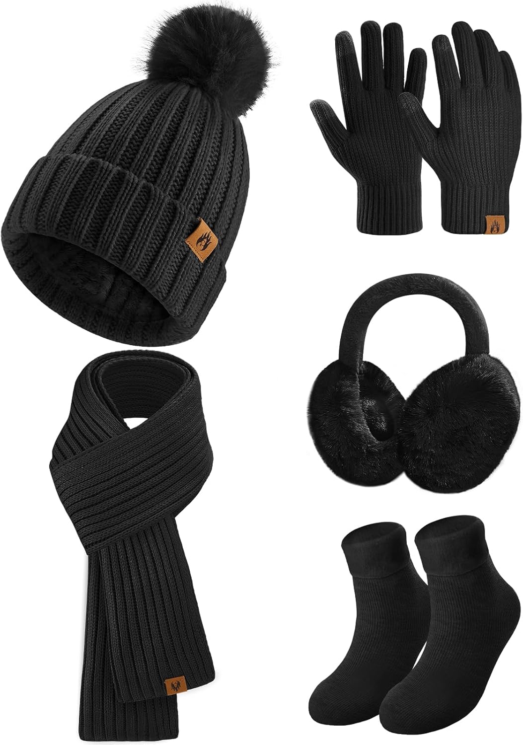 heekpek Hat and Scarf Set for Women 5 PCS Winter Set Knitted Beanie Hat Earmuffs...