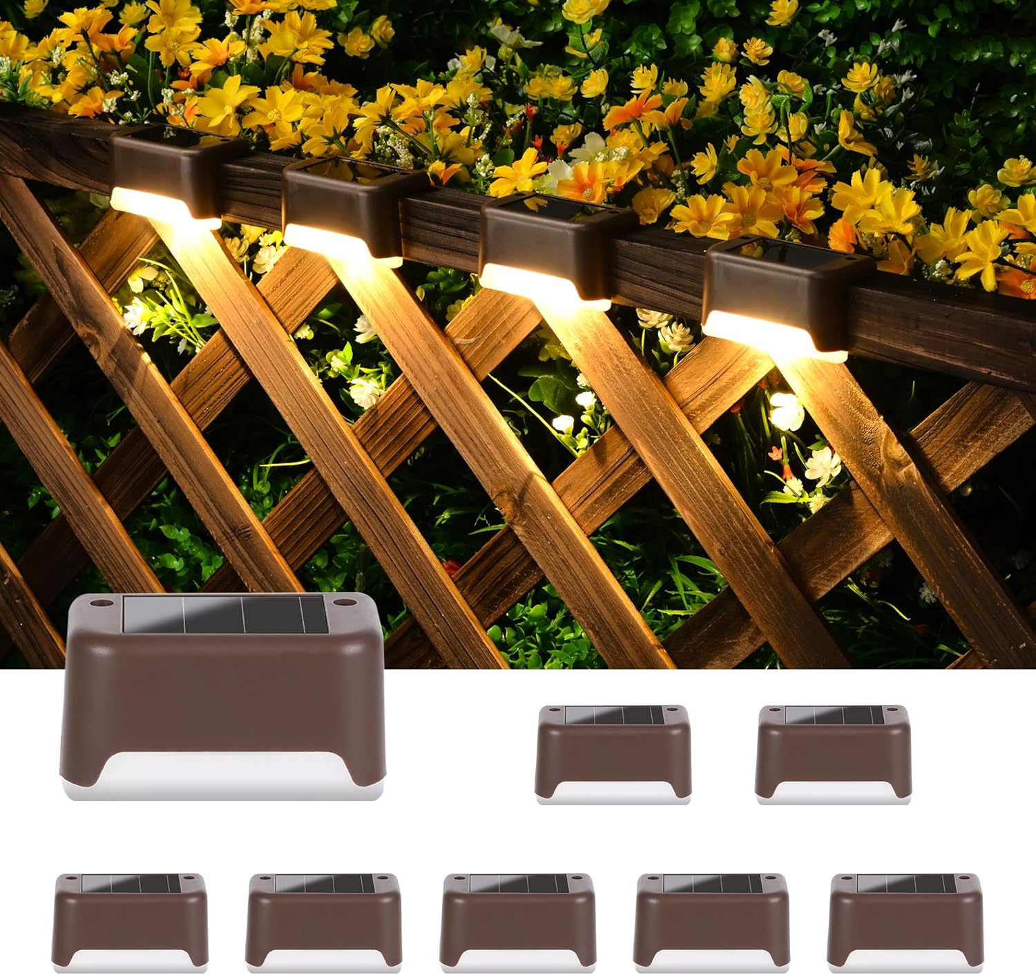 Solpex Solar Deck Lights 8 Pack Solar Step Lights Outdoor Solar Fence Lights Wat...