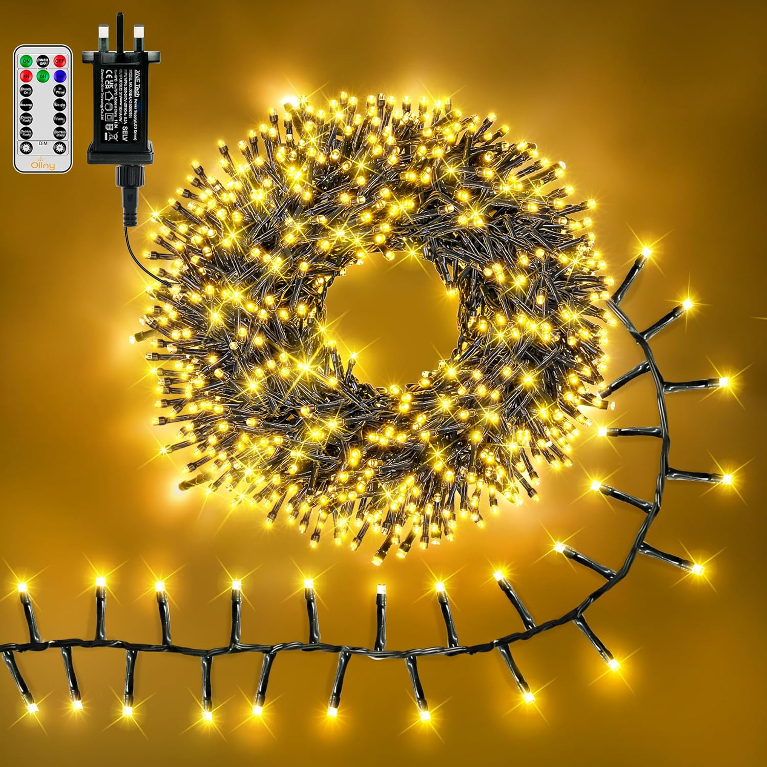 Ollny Outdoor Cluster Christmas Lights - 15m 1000LEDs Xmas Tree Fairy Lights Mai...