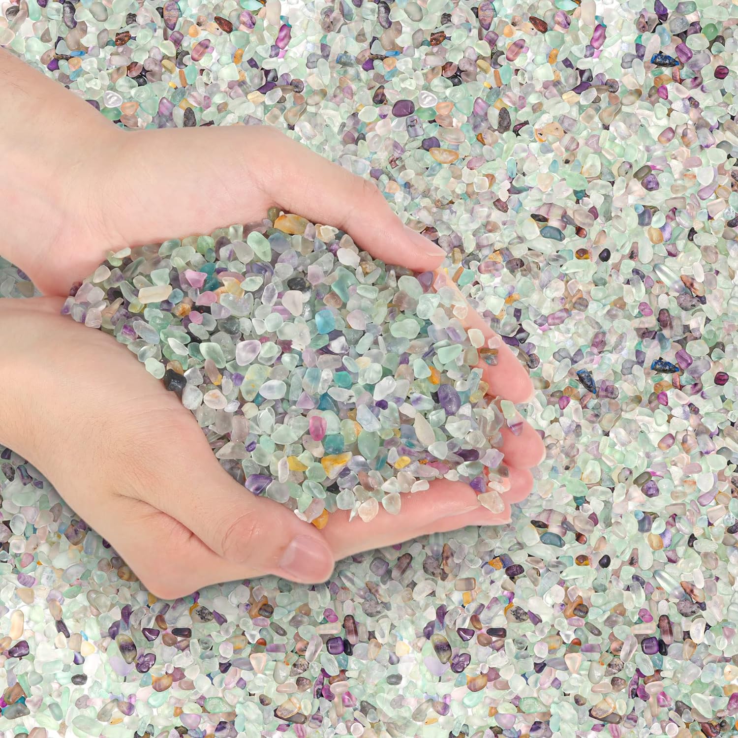 T4U Crystal Chips Stone Crushed Quartz Glass 2LB - Fluorite Tumbled Gravel Small...
