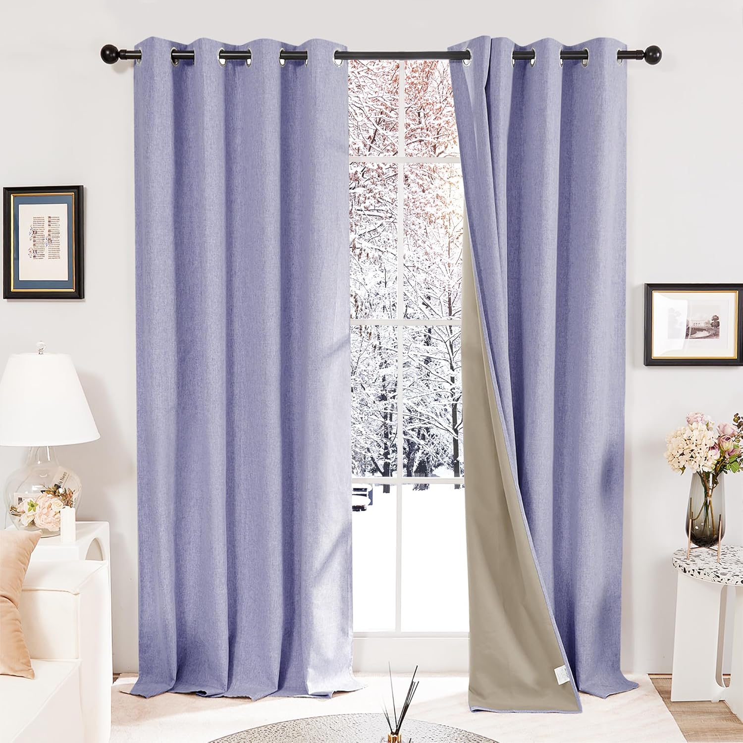 Deconovo Total Blackout Curtains, Special Faux Linen Energy Saving Curtains, Pre...