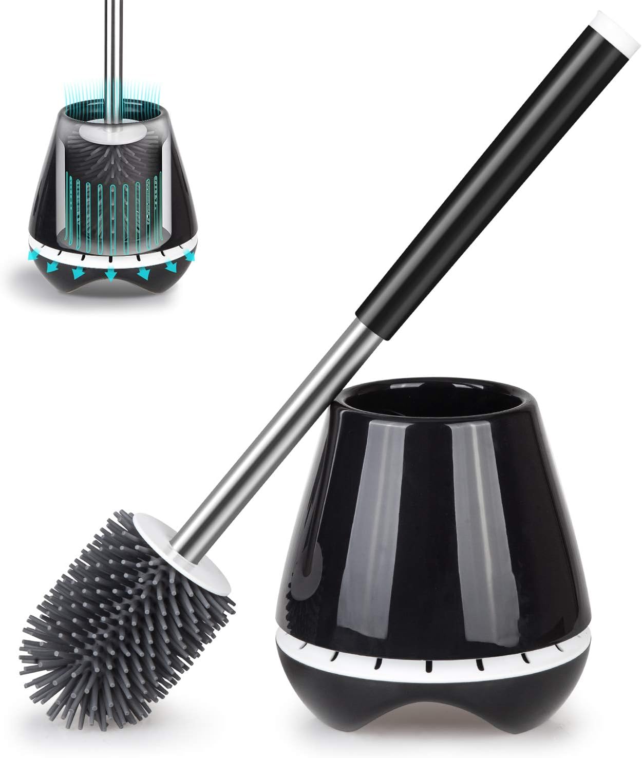 Silicone Toilet Bowl Cleaner Brush and Holder Bathroom Cleaning Brush- MEXERRIS...