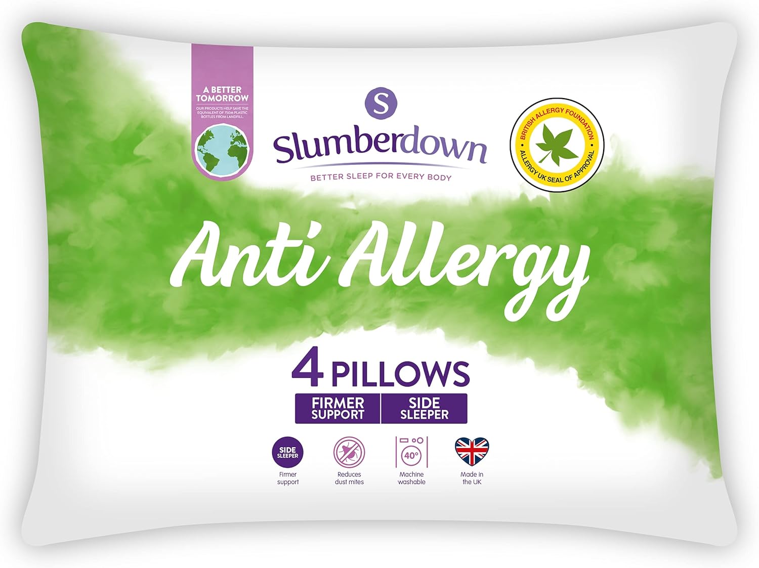 Slumberdown Anti Allergy Pillows 4 Pack - Firm Sup...