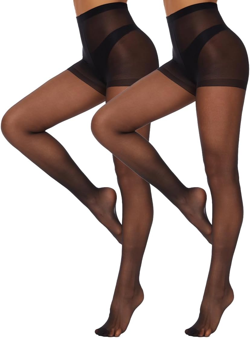 DUCMODA 2 Pairs Women's Sheer Tights-20D Control Top High Waist Silky Pantyhose...