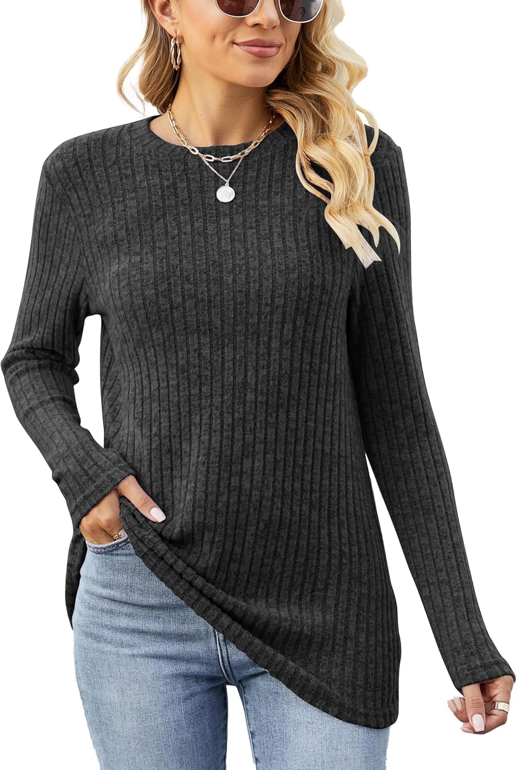 Famulily Women's Tops, Special Long Sleeve Tops for Casual Wear, Innovative Roun...