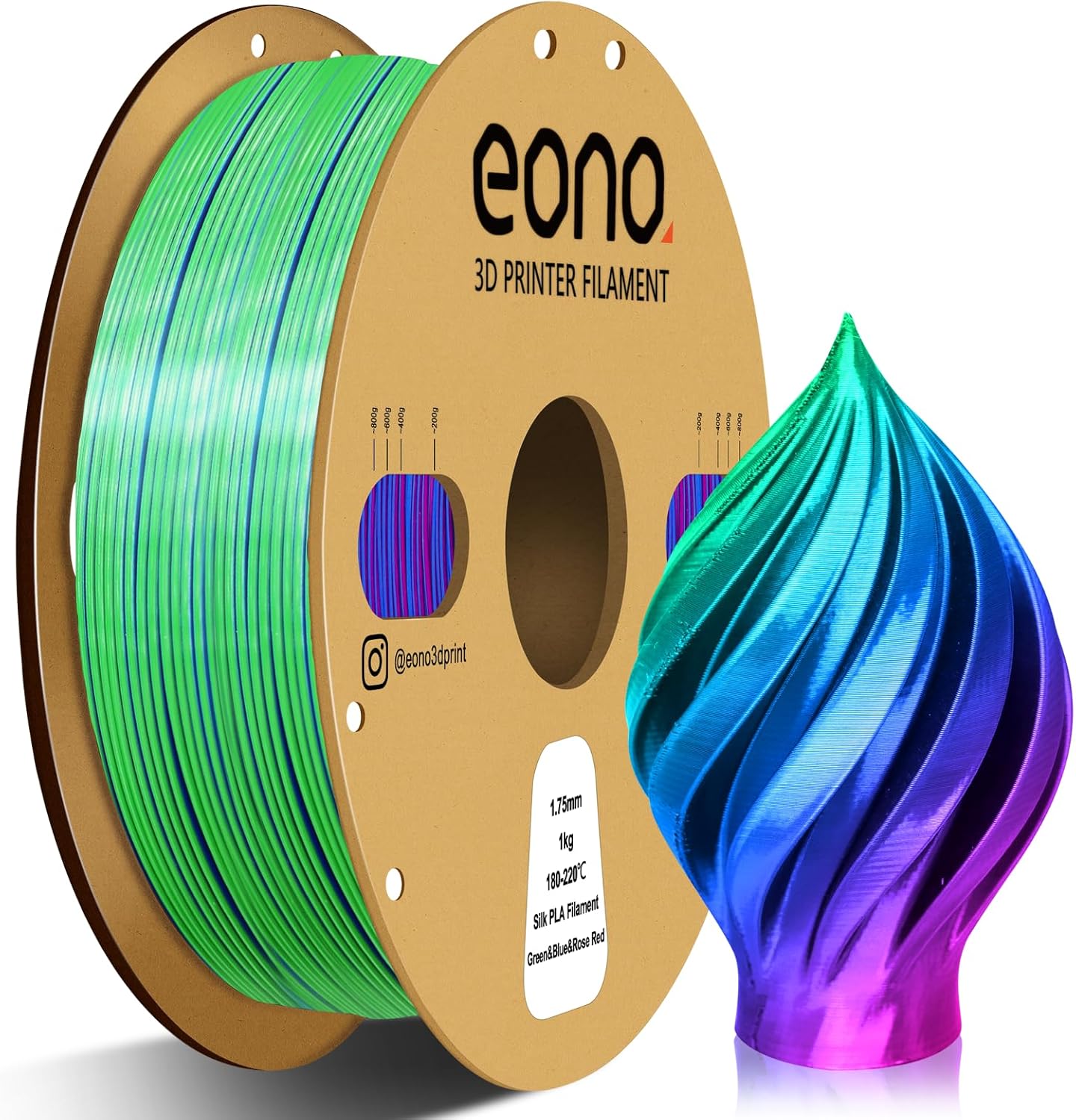 Eono PLA Filament 1.75mm Tricolor PLA 3D Printer Filament Coextrusion PLA Filame...