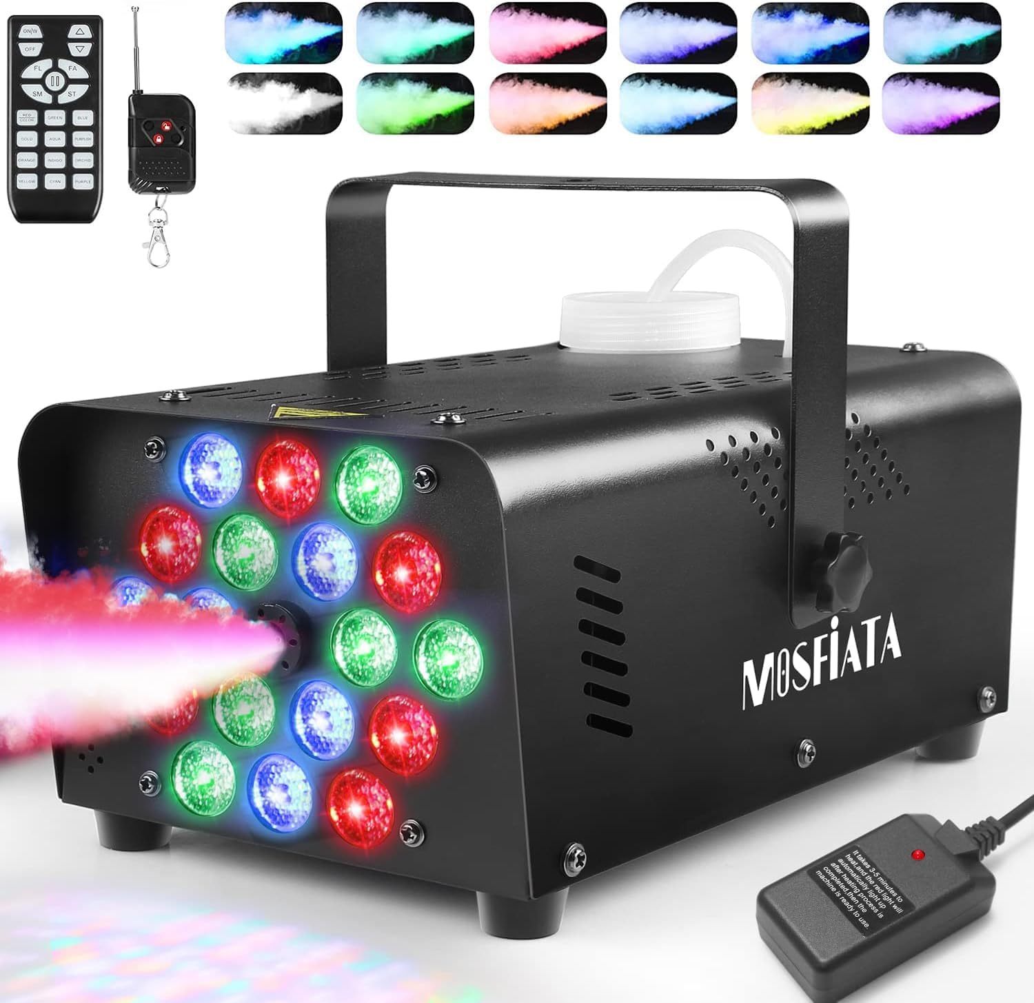 MOSFiATA Fog Machine with 18 RGB LED Lights Effect, 600W Smoke Machine, 2300CFM...