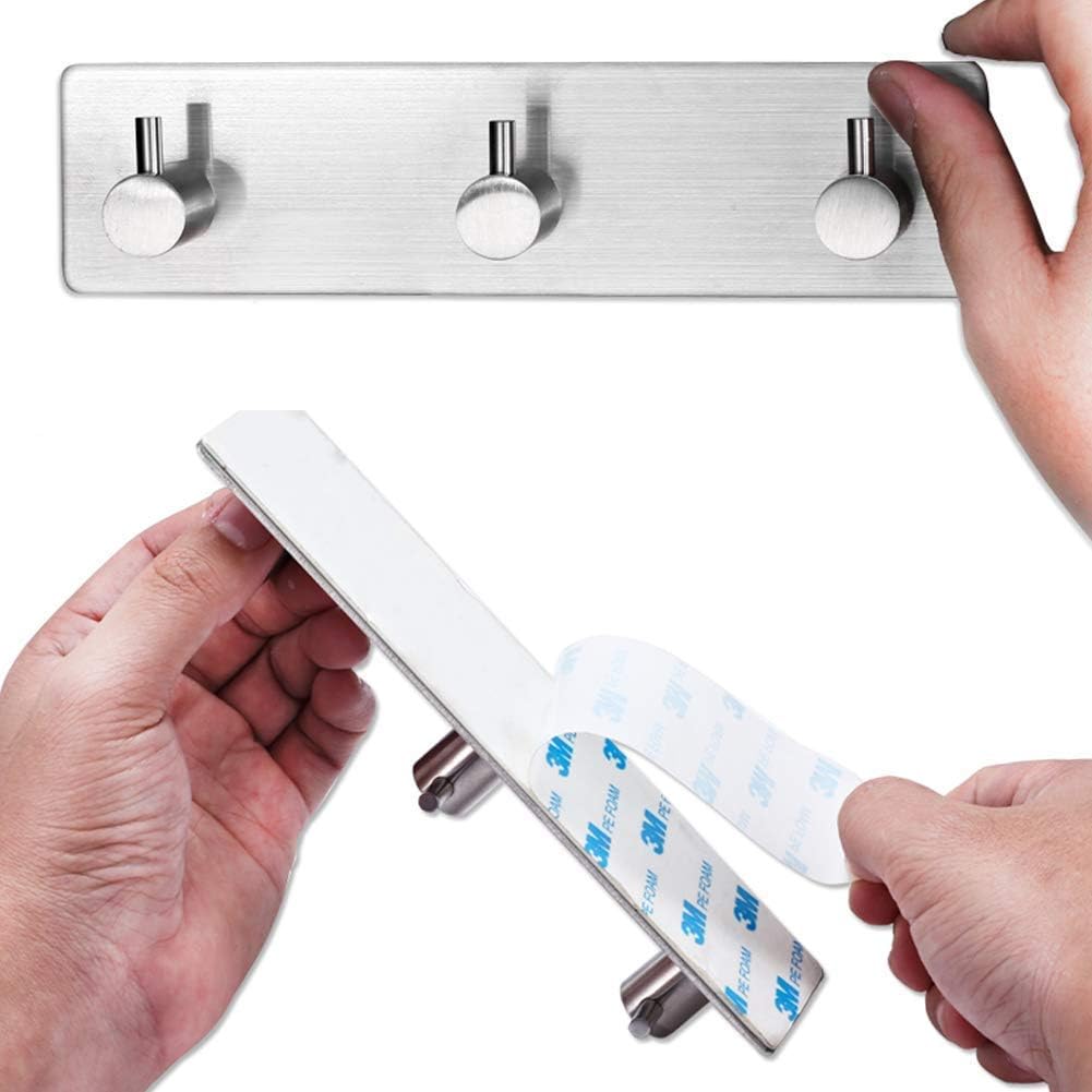 Koksi 3-Hook Stainless Steel Self-Adhesive Hanger, Use in Kitchens, Bathrooms, H...