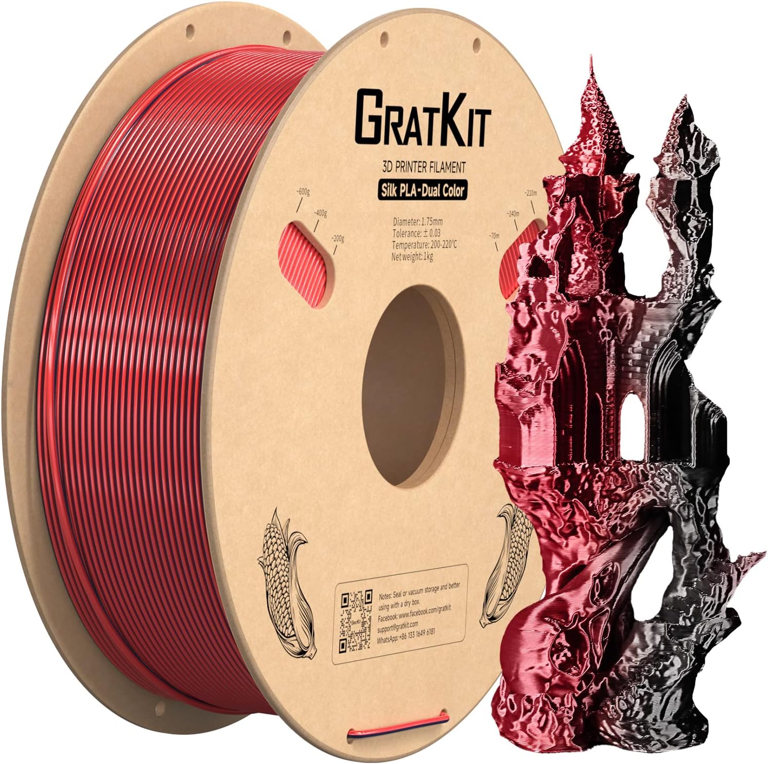 Gratkit Silk Dual Color, Special PLA Filament, Innovative Coextrusion PLA Filame...