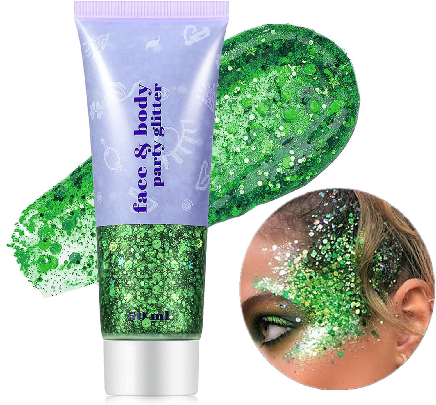Go Ho Green Face Body Glitter Gel ,Mermaid Holographic Long Lasting Chunky Sequi...