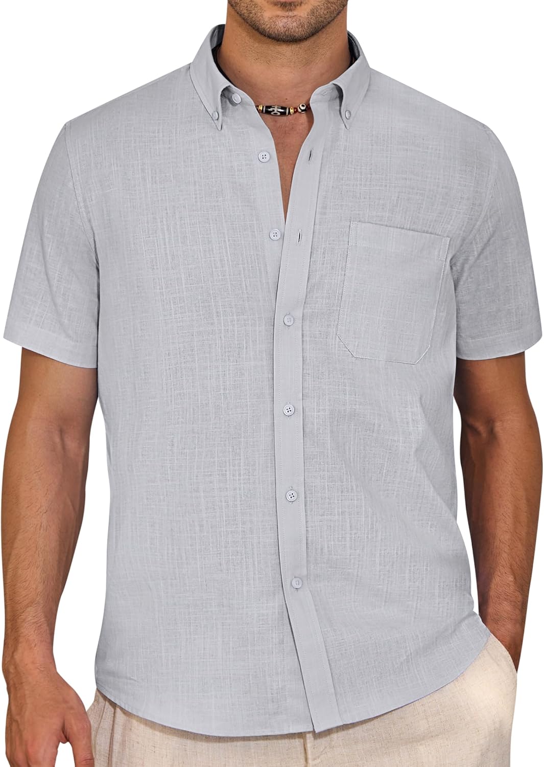 J.VER Men's Shirt, Special Cotton Linen Short Sleeve Shirt, Unique Regular Fit S...