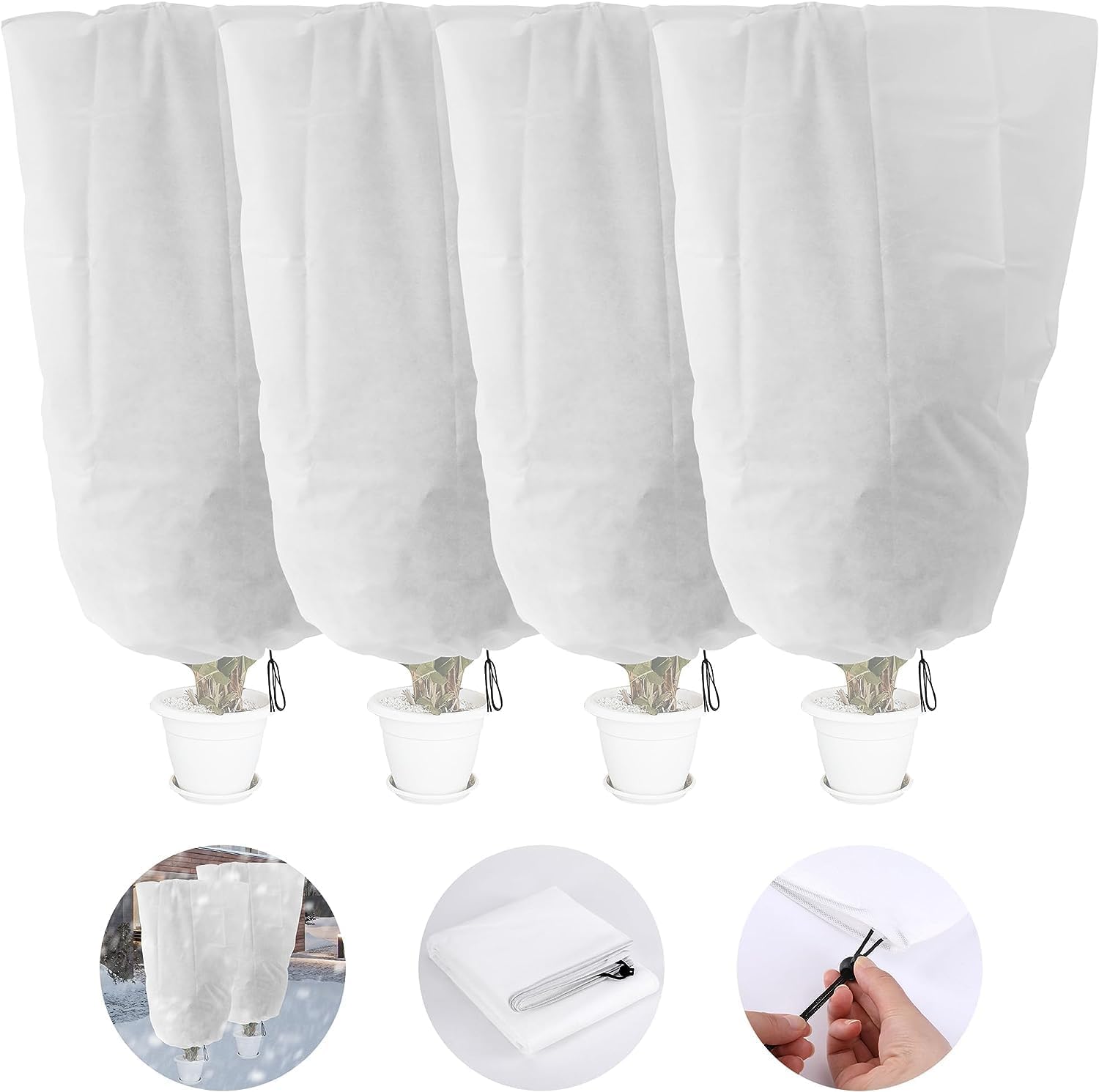 4 PCS Winter Plant Frost Protection Covers,120x80CM Garden Fleece Frost Protecti...