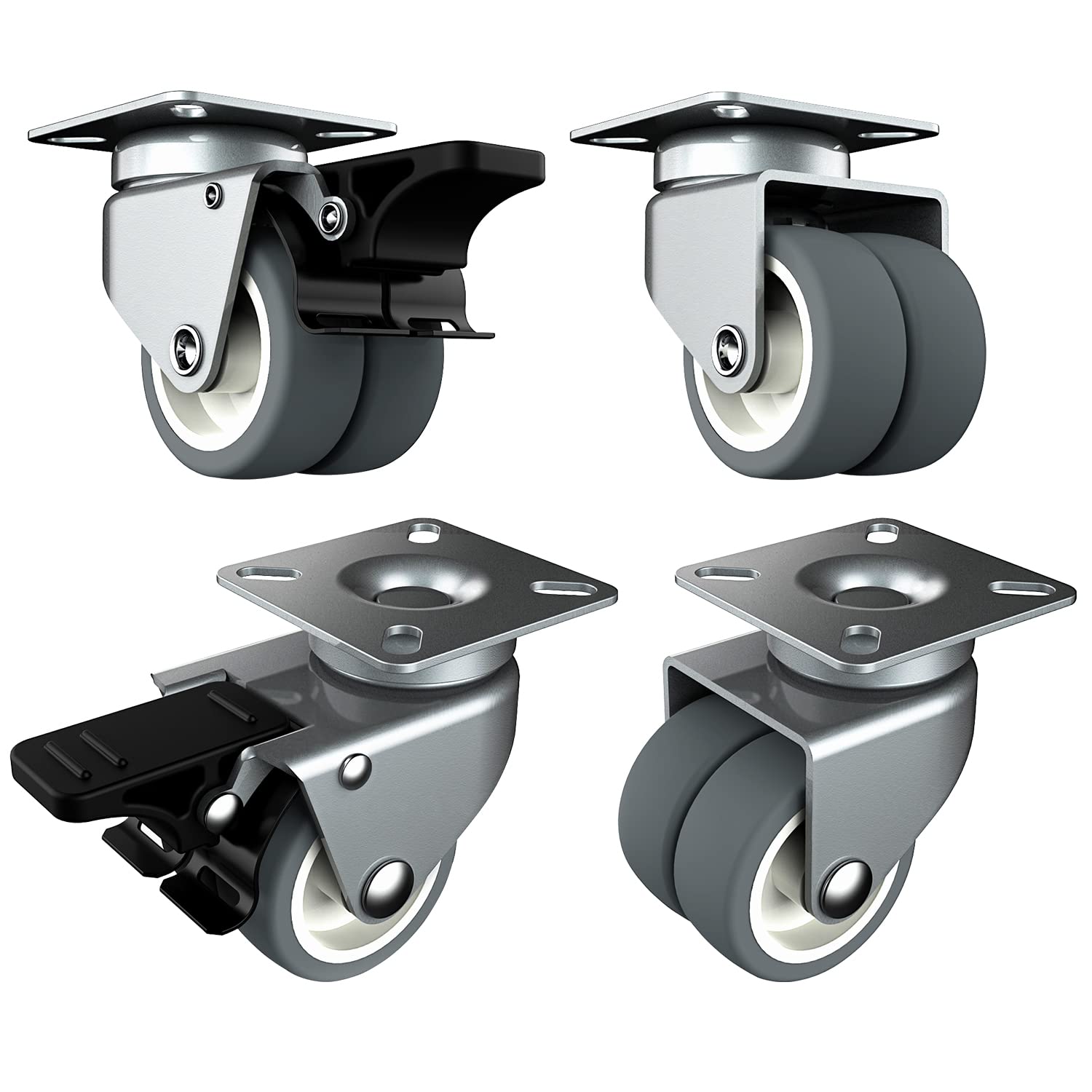 HOLKIE Heavy Duty Castor Wheels 50mm Castors for Furniture with Safety Brake Cas...