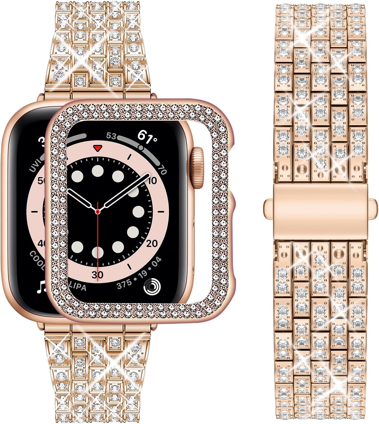 wutwuk Compatible Bling Apple Watch Straps 40mm with Bling Case, Rose Gold Spark...