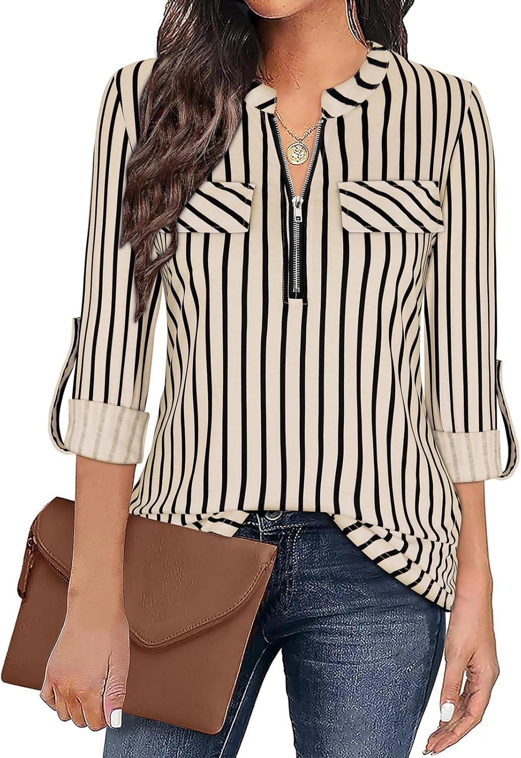 Gemulate Womens Tops 3/4 Sleeve Tops for Women Polo Top Floral Printed Shirts wi...