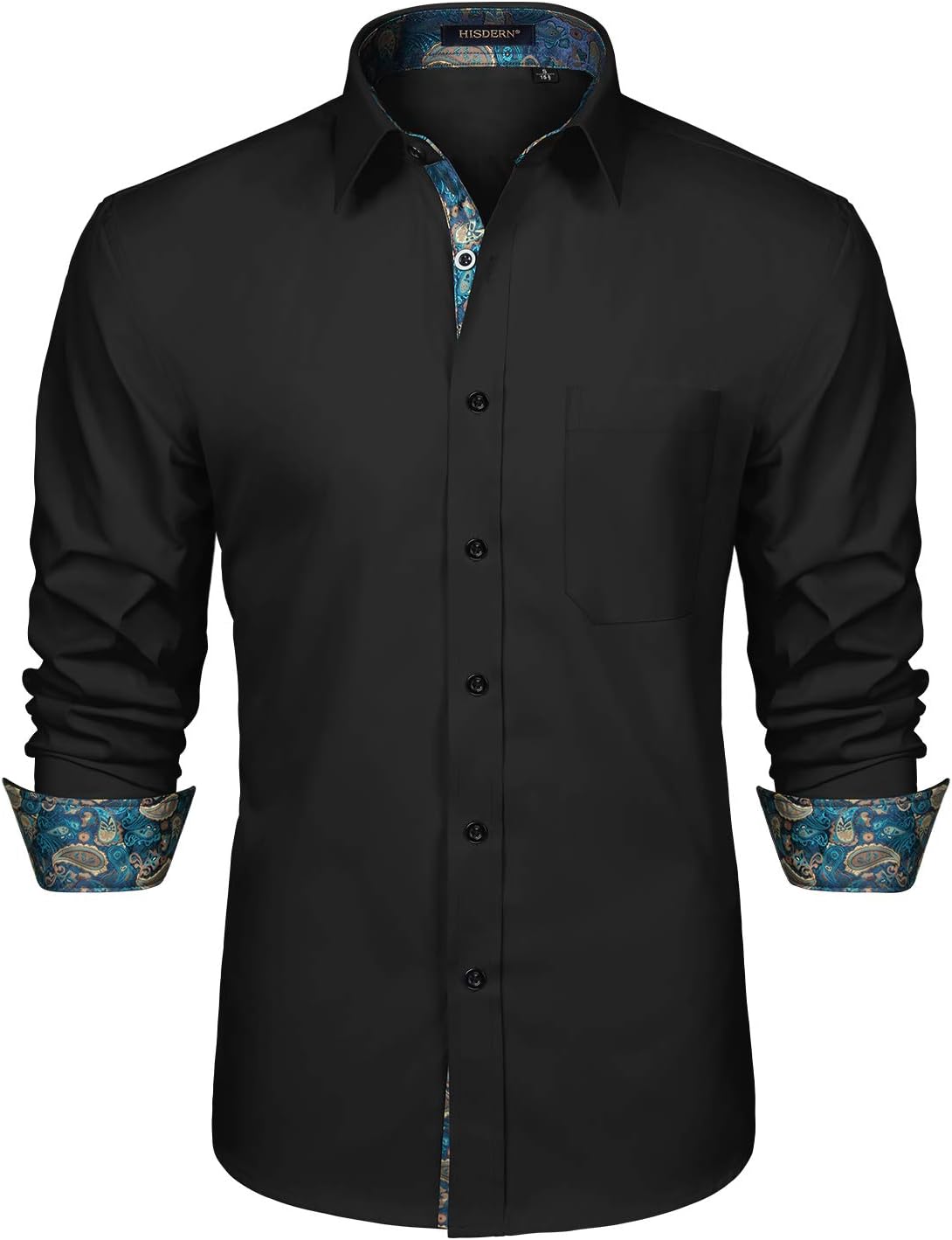 HISDERN Men's Shirt, Special Inner Contrast Shirt for Formal and Casual Wear, In...