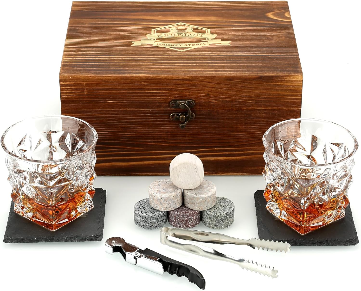 Premium Large Whisky Stones, Special Whisky Rocks Chilling Stones in Handmade Wo...