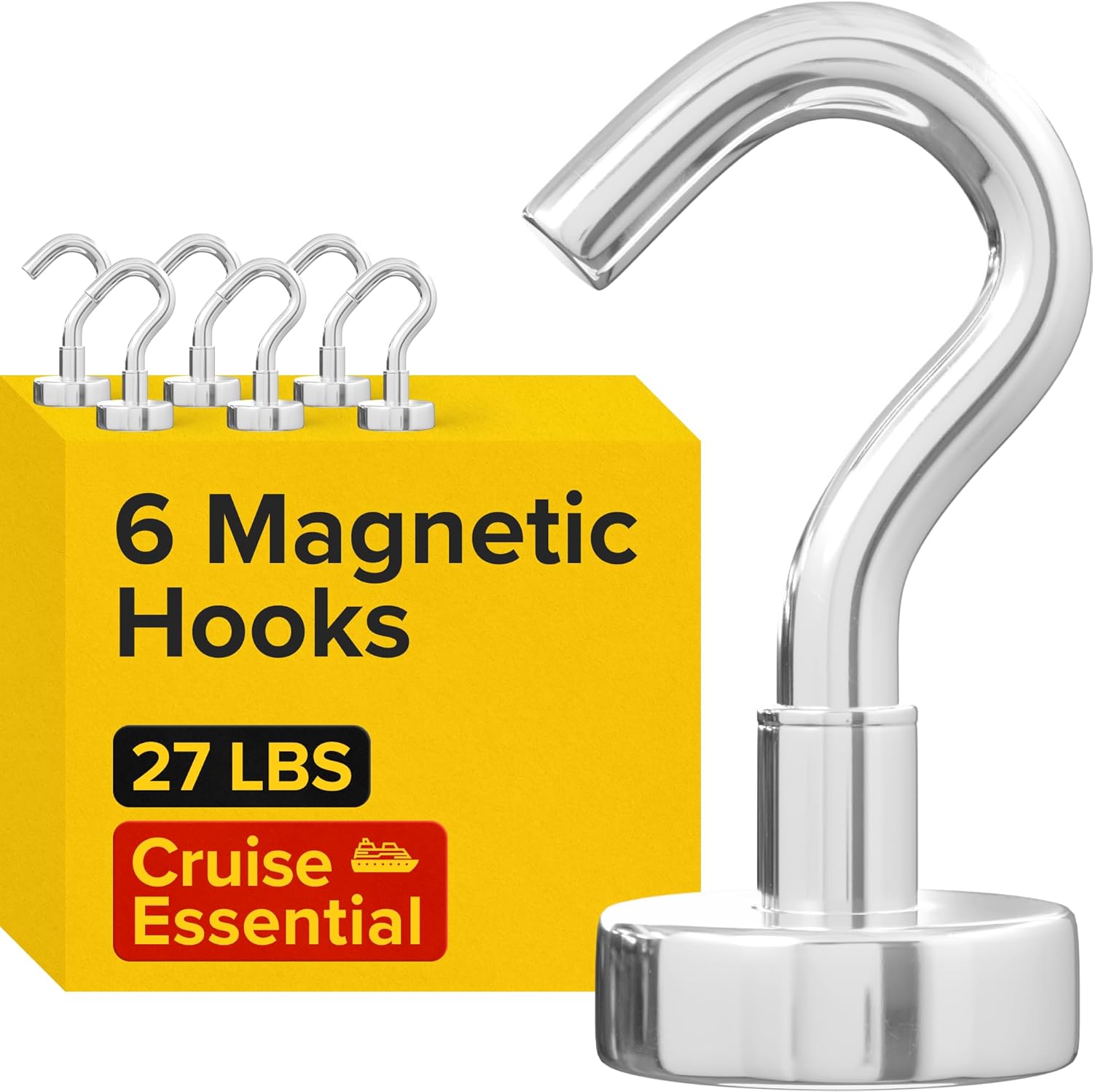 Neodymium Magnet Hooks - Heavy Duty Strong Magnetic Hooks for Cruise, Fridge, Wa...