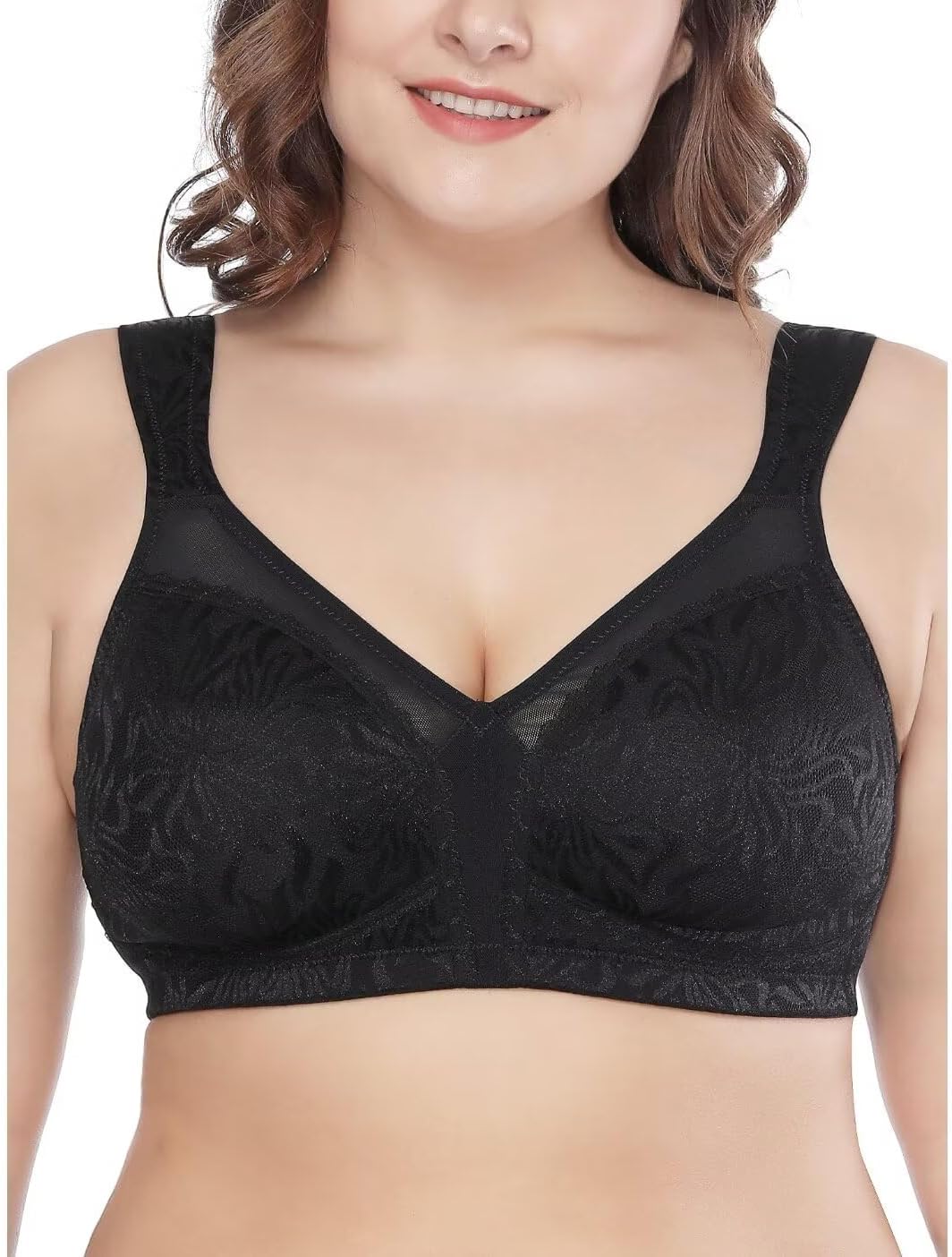 Deyllo Women's Minimizer Bra Wireless Plus Size Bra Full Coverage Comfort Everyd...
