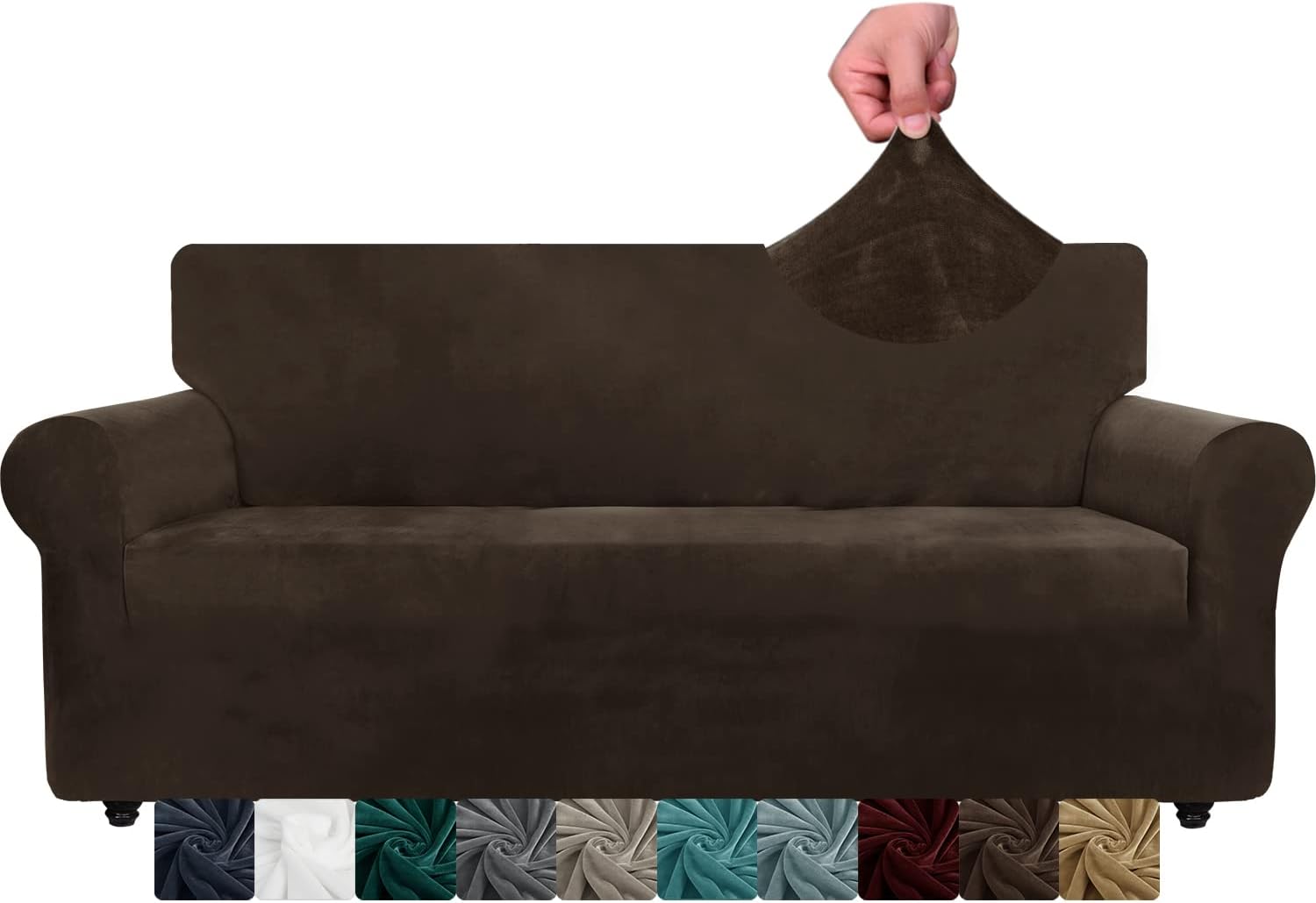 CHELZEN Velvet Couch Covers 3 Seater Thick Stretch Sofa Covers for Dogs Pets Non...