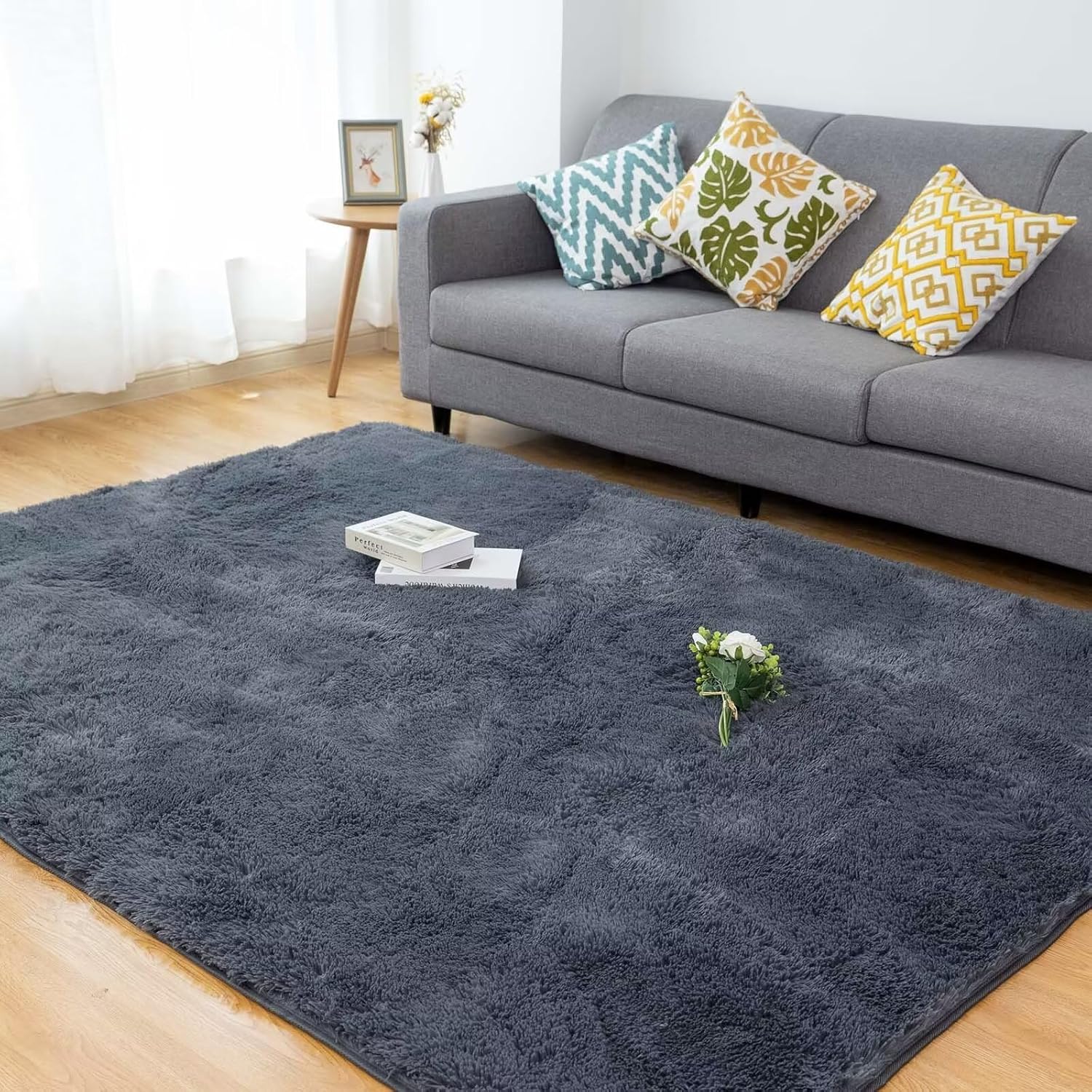 CHOSHOME Rugs, Special Grey Fluffy Bedroom Rug, Innovative Large Area Rug with A...