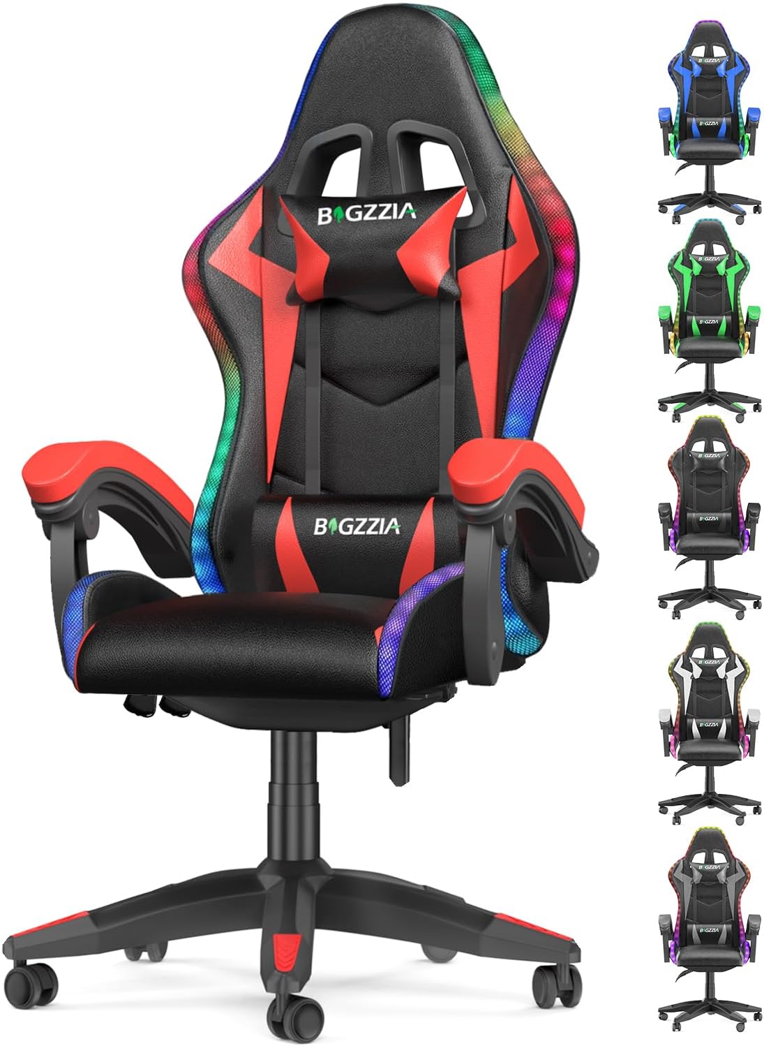 bigzzia Gaming Chair with RGB Computer Chair with Light Reclining PU Leather Vid...