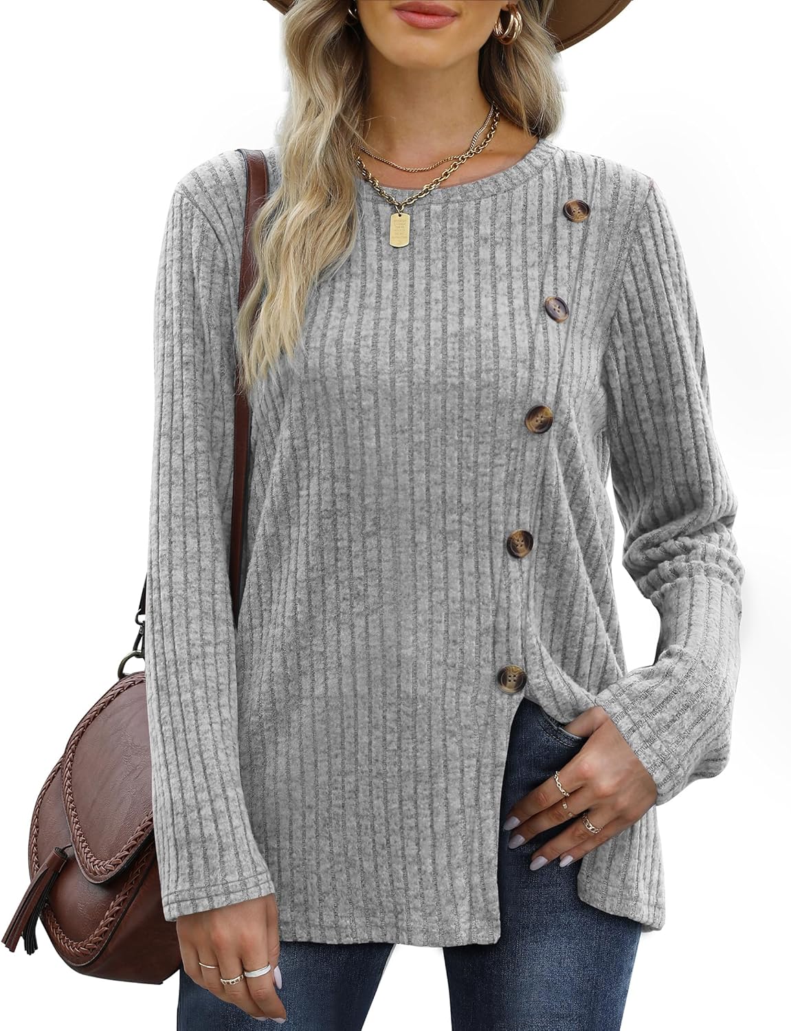 Aokosor Womens Long Sleeve Tops, Stylish Lightweight Jumpers for Ladies, Unique...