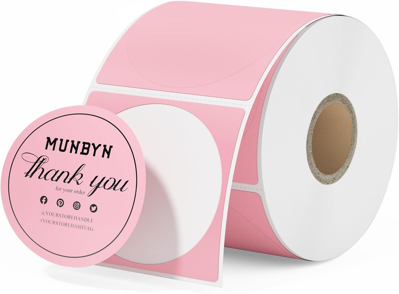 Special MUNBYN Pink Circle Thermal Sticker Labels, Innovative Self-Adhesive Roun...